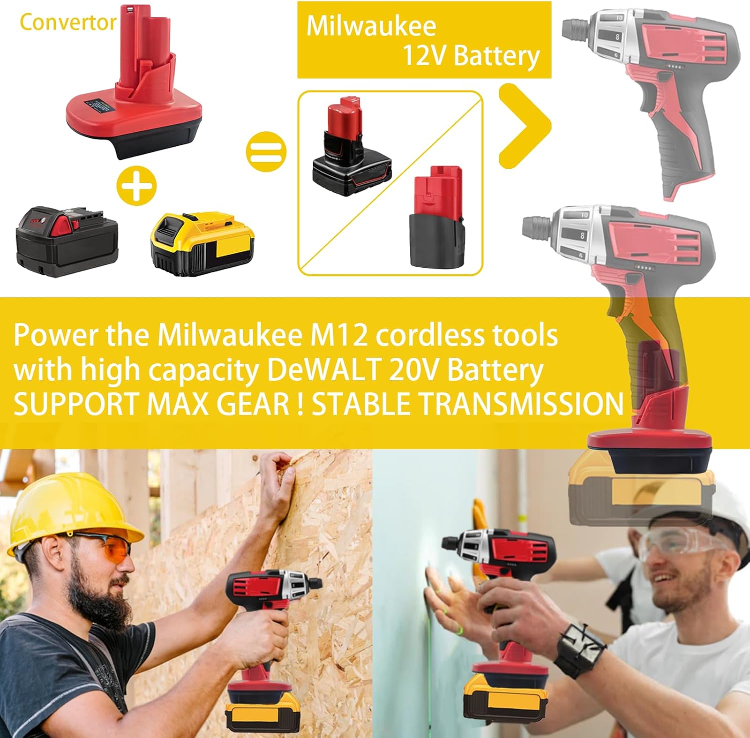 Convertidor de adaptador de batería M12 para batería Dewalt de 20 V 60 V a Milwaukee 12 V, repuesto para batería Milwaukee M12 48-11-2410 48-11-2411