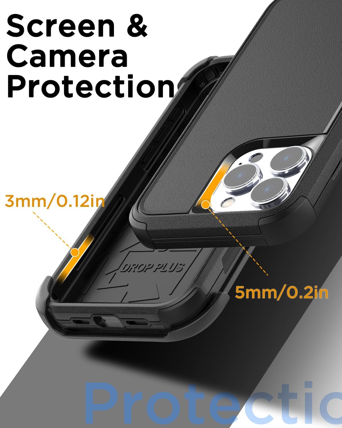 AICase Funda para cinturón compatible con iPhone 15 Pro + protector de vidrio + lente de cámara, resistente de 3 capas de protección de grado
