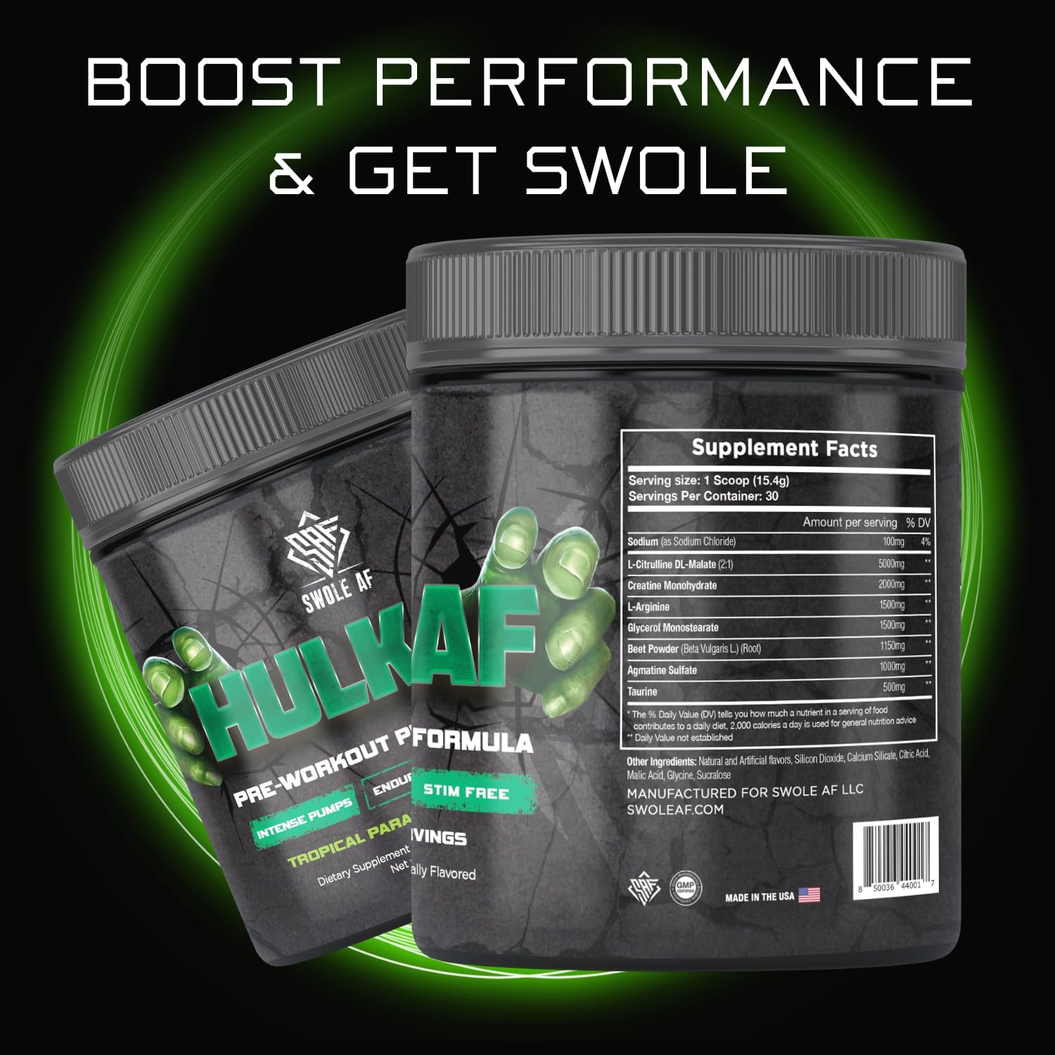 Swole AF  Hulk AF  Fórmula de bomba de preentrenamiento  No estimulante mejora la resistencia a la circulación  Suplemento dietético para salida de