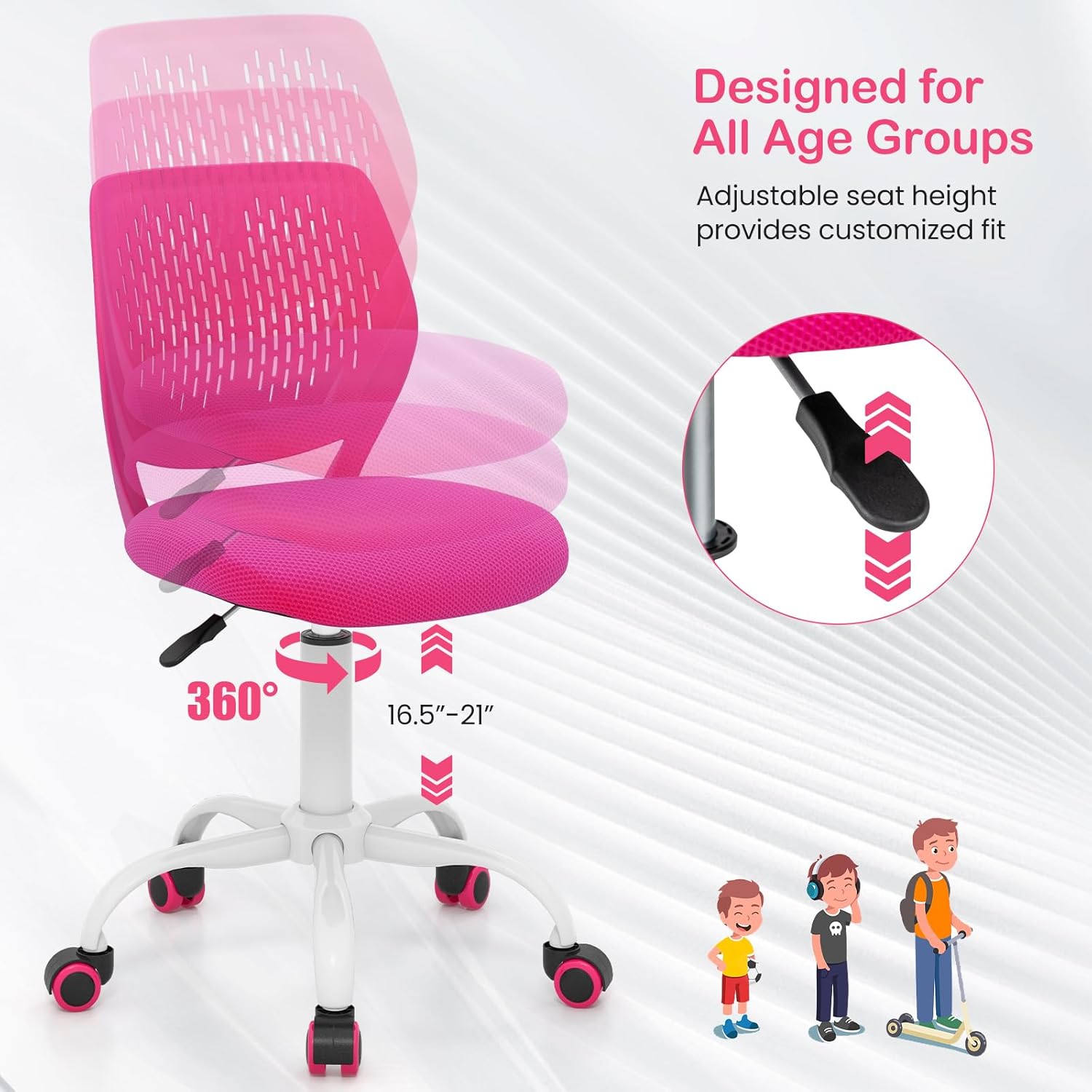 Giantex Silla de escritorio para niños, silla de estudio ajustable para niños, silla giratoria de malla sin brazos, silla de estudiante, silla de