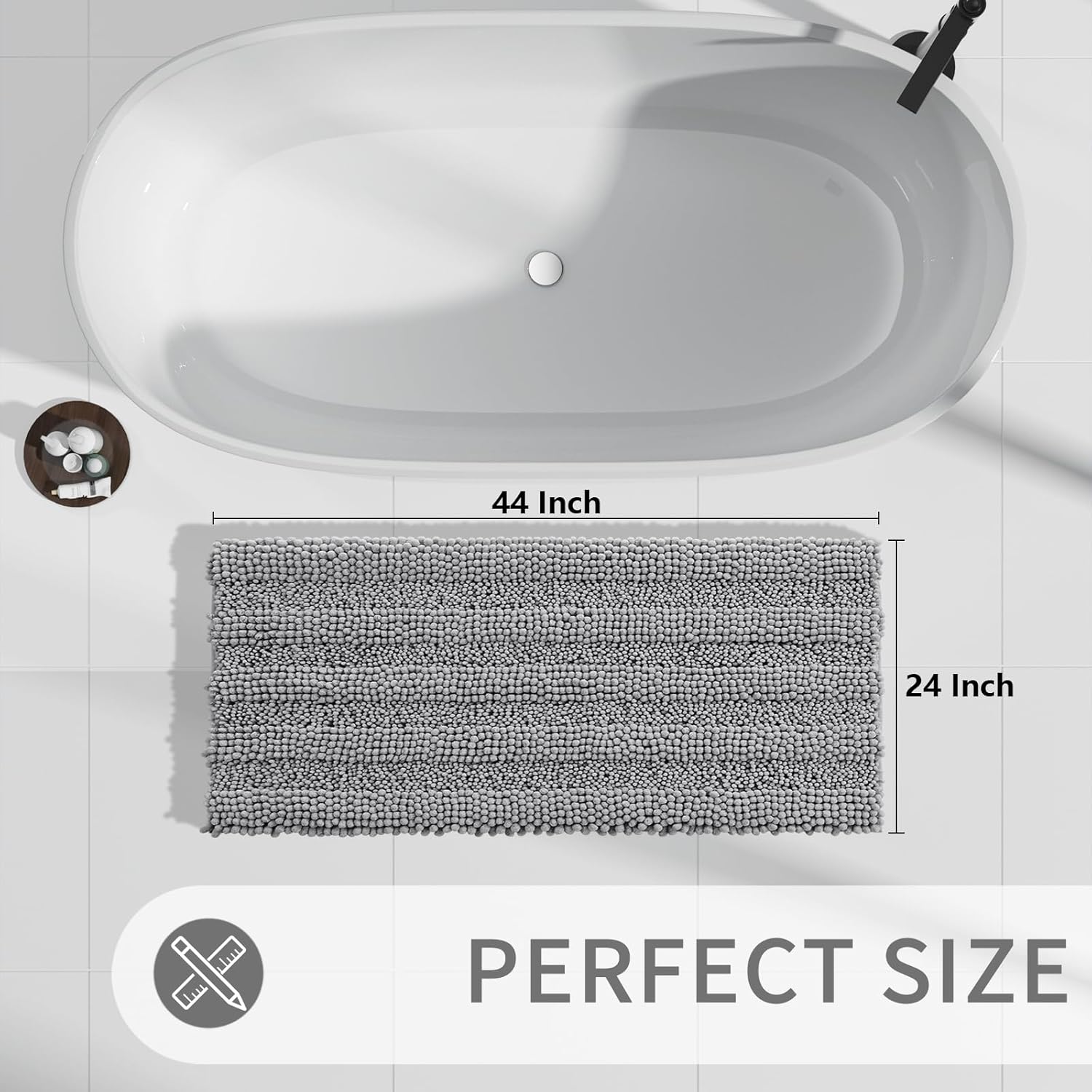 Yimobra Tapete de baño de felpilla a rayas, lujoso, extra grueso y suave, esponjoso, absorbente, antideslizante, lavable a máquina, tapetes de baño