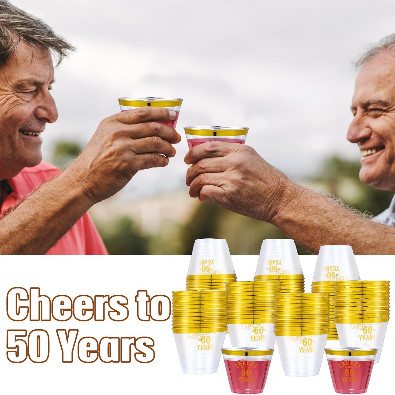 100 vasos de plástico transparente de 9 onzas, vasos de plástico transparente desechables para cumpleaños de 60 años, regalos de fiesta de cóctel,