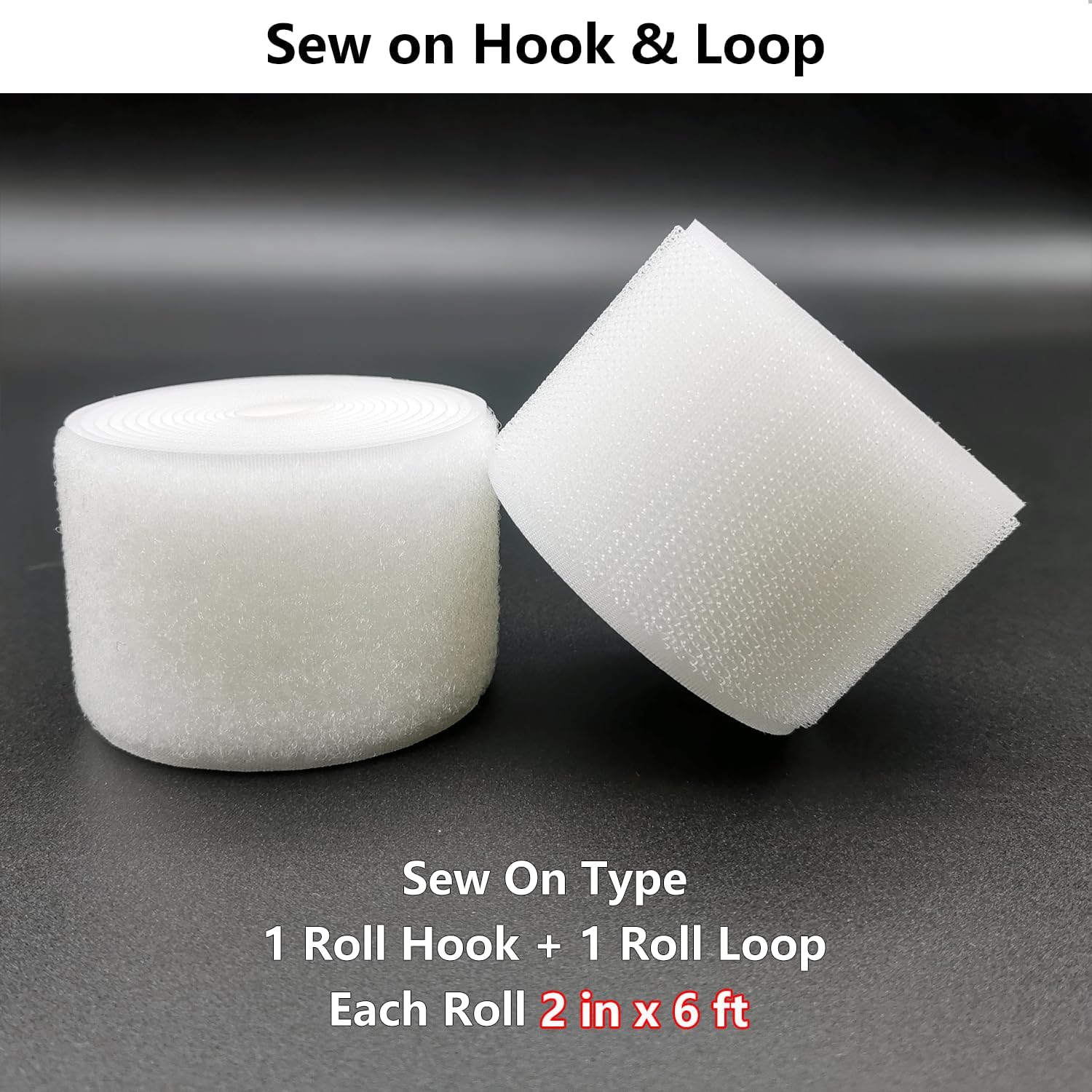 Matenf Tiras de velcro para coser, 2 pulgadas de ancho, fáciles de coser, excelente agarre, no adhesivas, cinta entrelazada, cinta de gancho y bucle