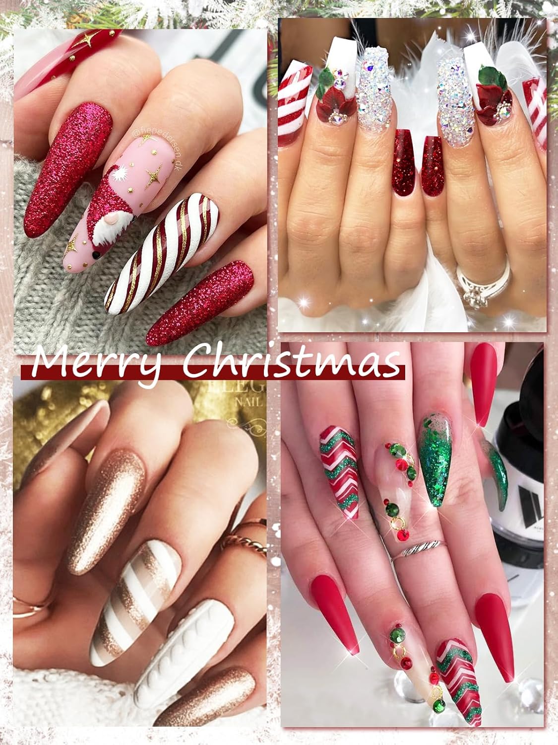 EBANKU – Kit de gel de extensión de uñas de poliéster de 6 colores, blanco, verde, rojo, purpurina, dorado, colores clásicos, día de San Valentín,