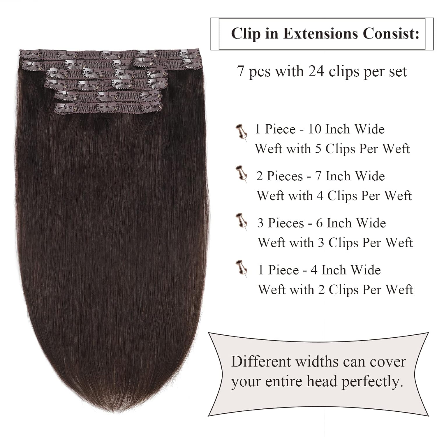 Extensiones de cabello humano con clip, 4.23 oz, 7 unidades, extensiones de cabello humano con clip, de 20 pulgadas, extensiones de cabello humano