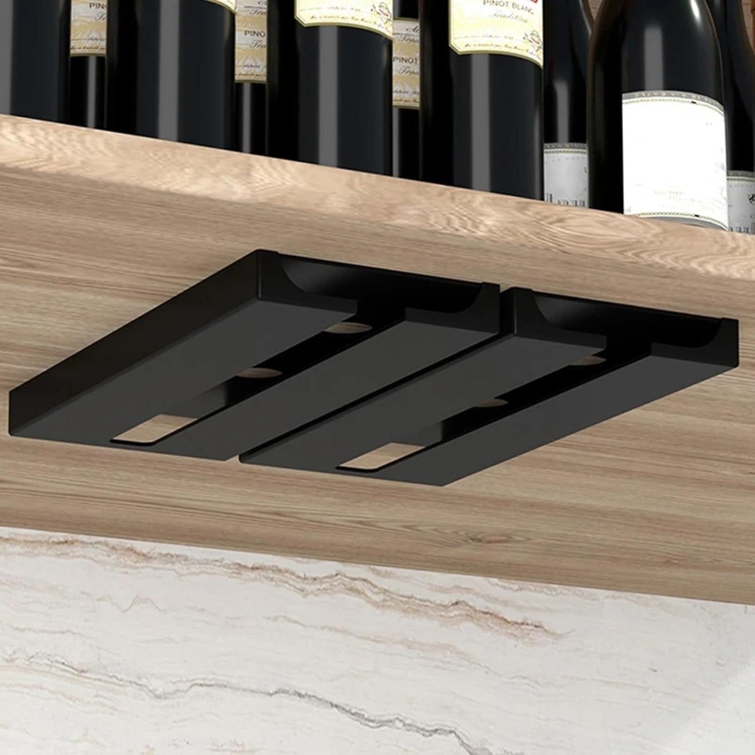 Estante para copas de vino para debajo del gabinete, soporte para copas de vino para debajo del gabinete, sin taladrar debajo del estante, estante