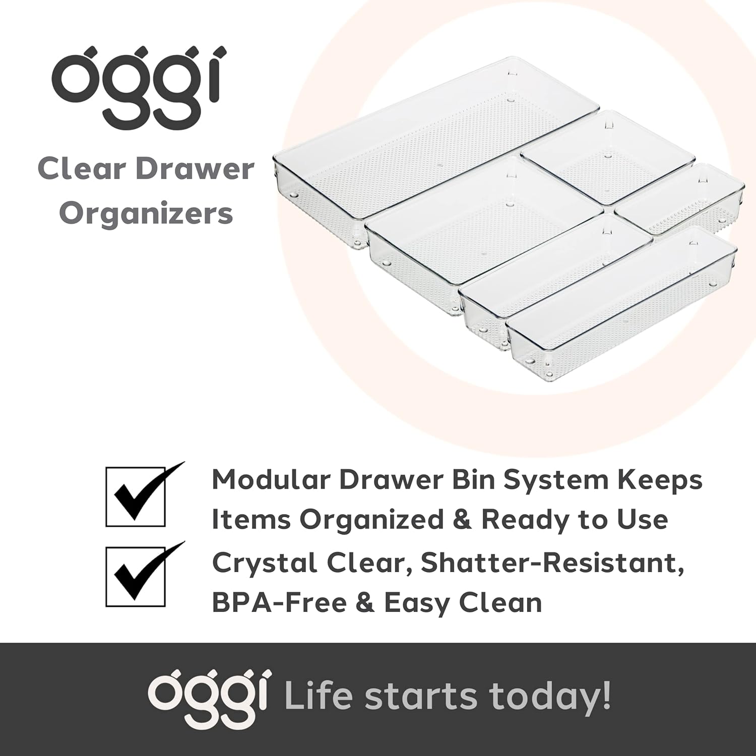 Oggi Organizador de cajones transparente, 3 x 6 pulgadas, ideal para organizar cajones de cocina, oficina, escritorio, cubiertos, utensilios de