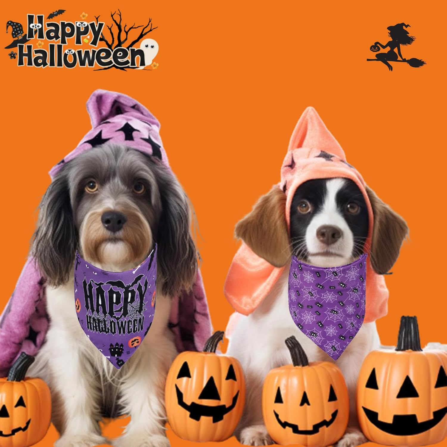 Bandana de Halloween para perros  2 pañuelos triangulares ajustables para mascotas para todas las razas  Pañuelo lavable para cachorros de Acción de