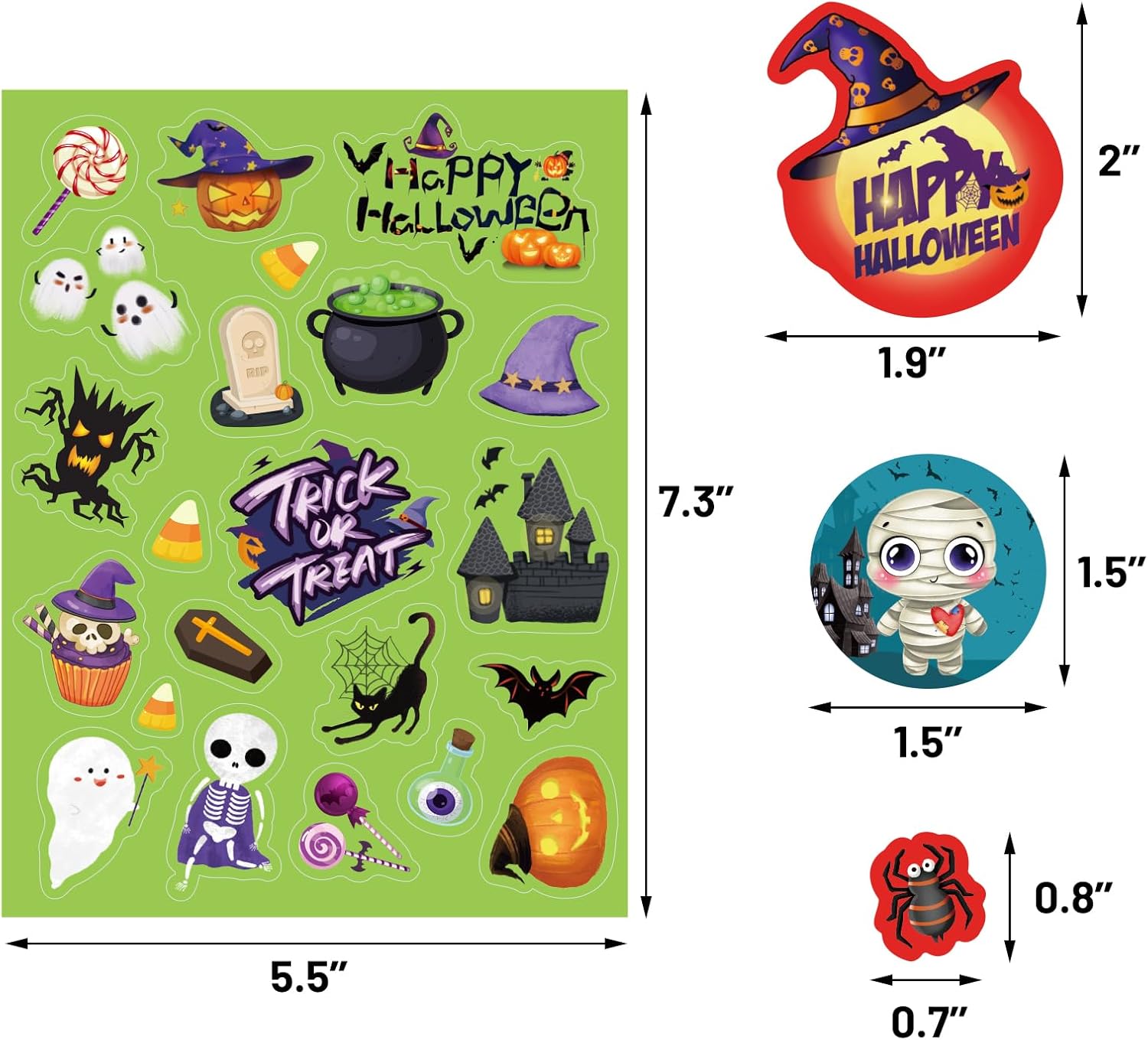 Calcomanías de Halloween para niños, 24 hojas de calcomanías surtidas para el hogar, aula, fiesta, juegos, manualidades, recompensas escolares