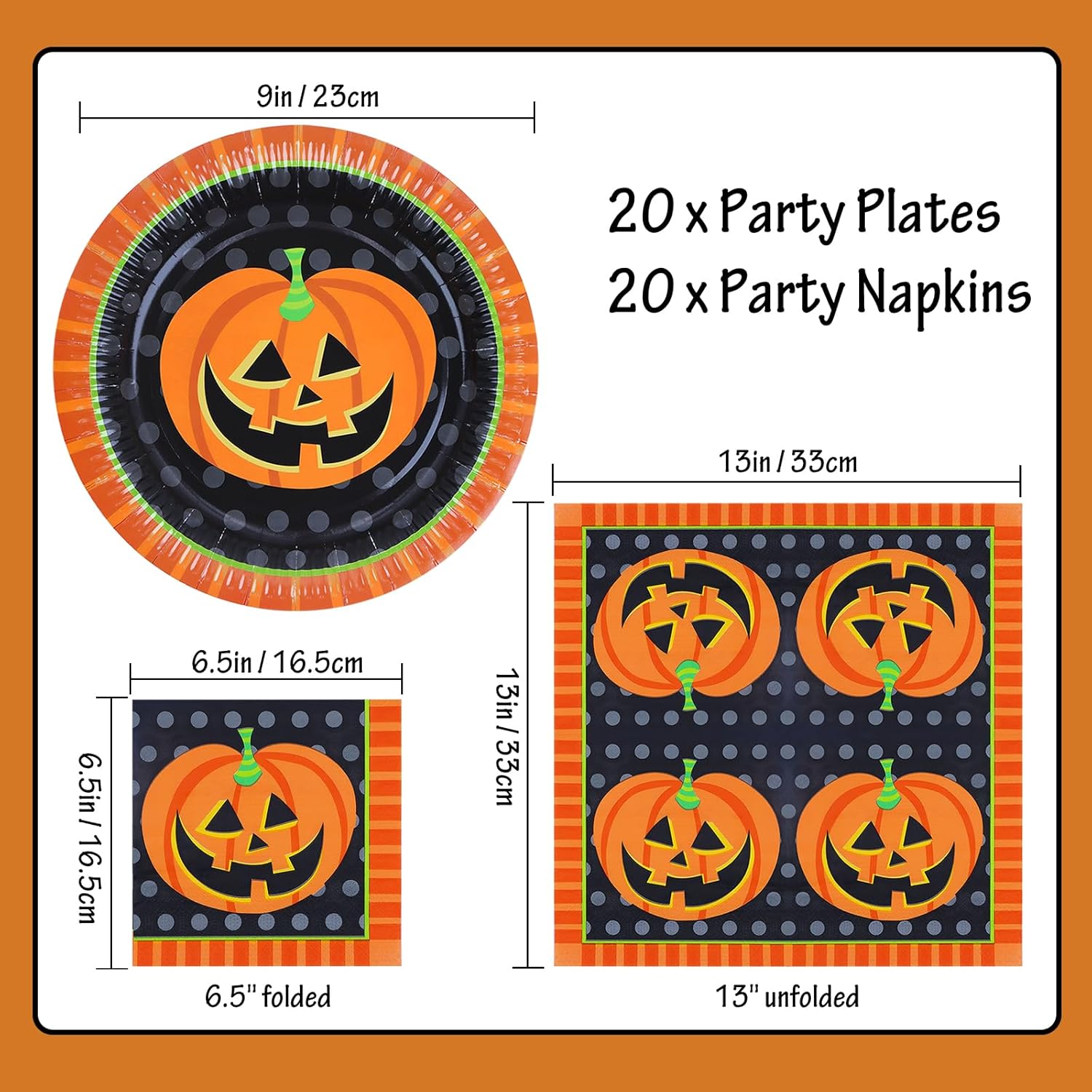 Platos de papel para fiesta de Halloween, servilletas de papel, 40 piezas de calabaza sonriente para fiesta, decoración de mesa, suministros