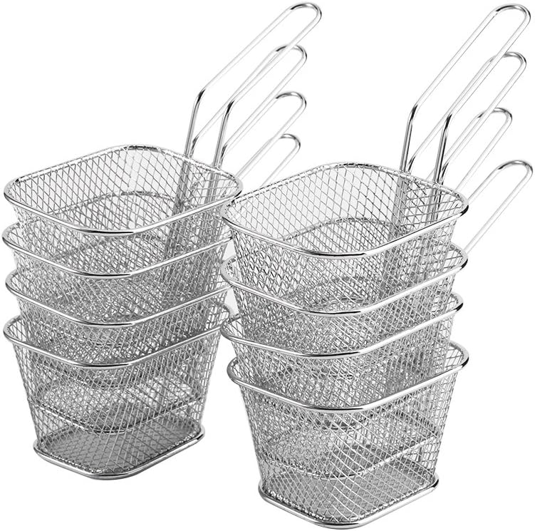 8 cestas cuadradas para freír, cesta de acero inoxidable para freidora profunda con mango de alambre, 4.1 x 3.3 x 2.6 pulgadas, cestas para servir