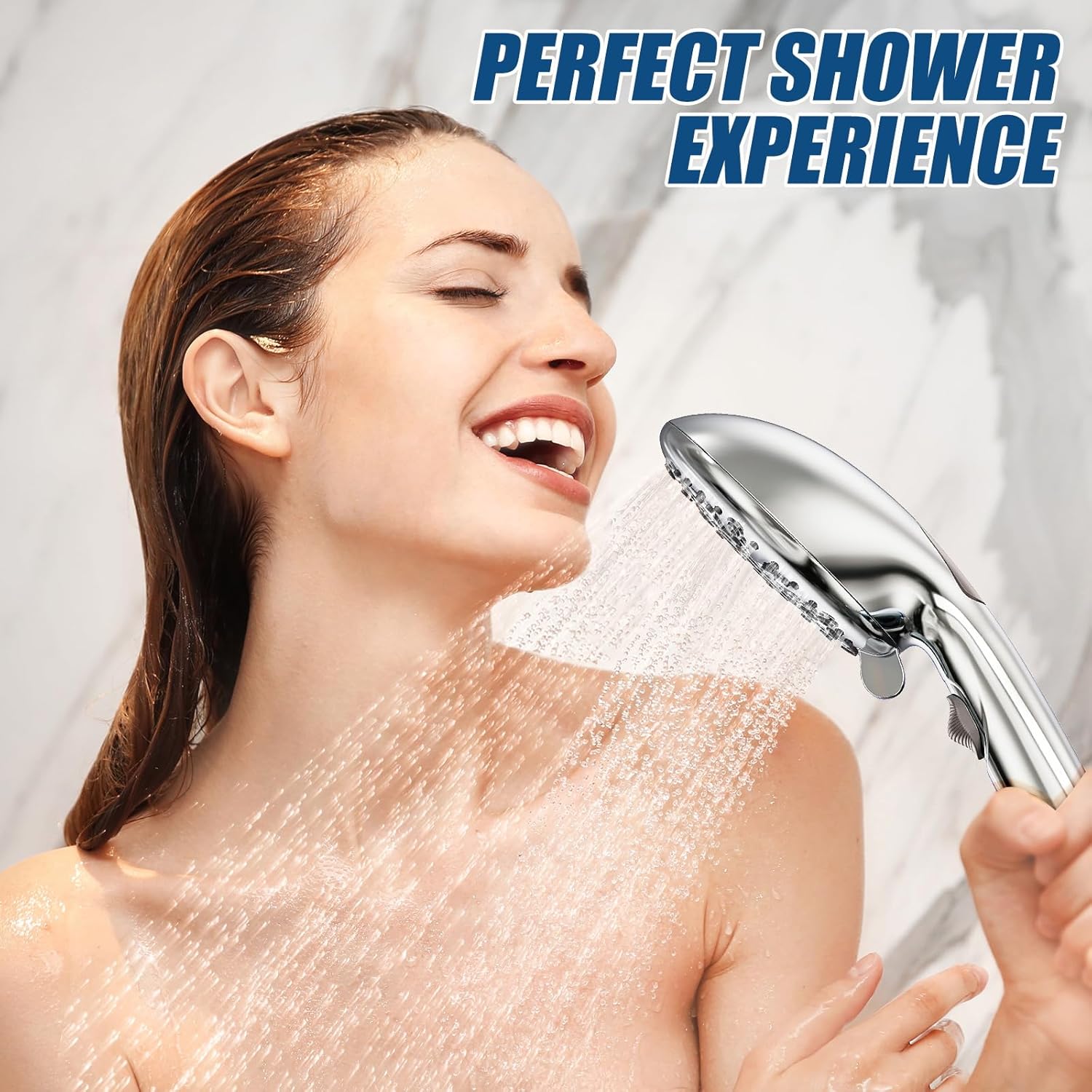 SunCleanse Cabezal de ducha de mano de 9 modos de alta presión, cabezales de ducha de cromo pulido con interruptor de pausa de encendidoapagado,