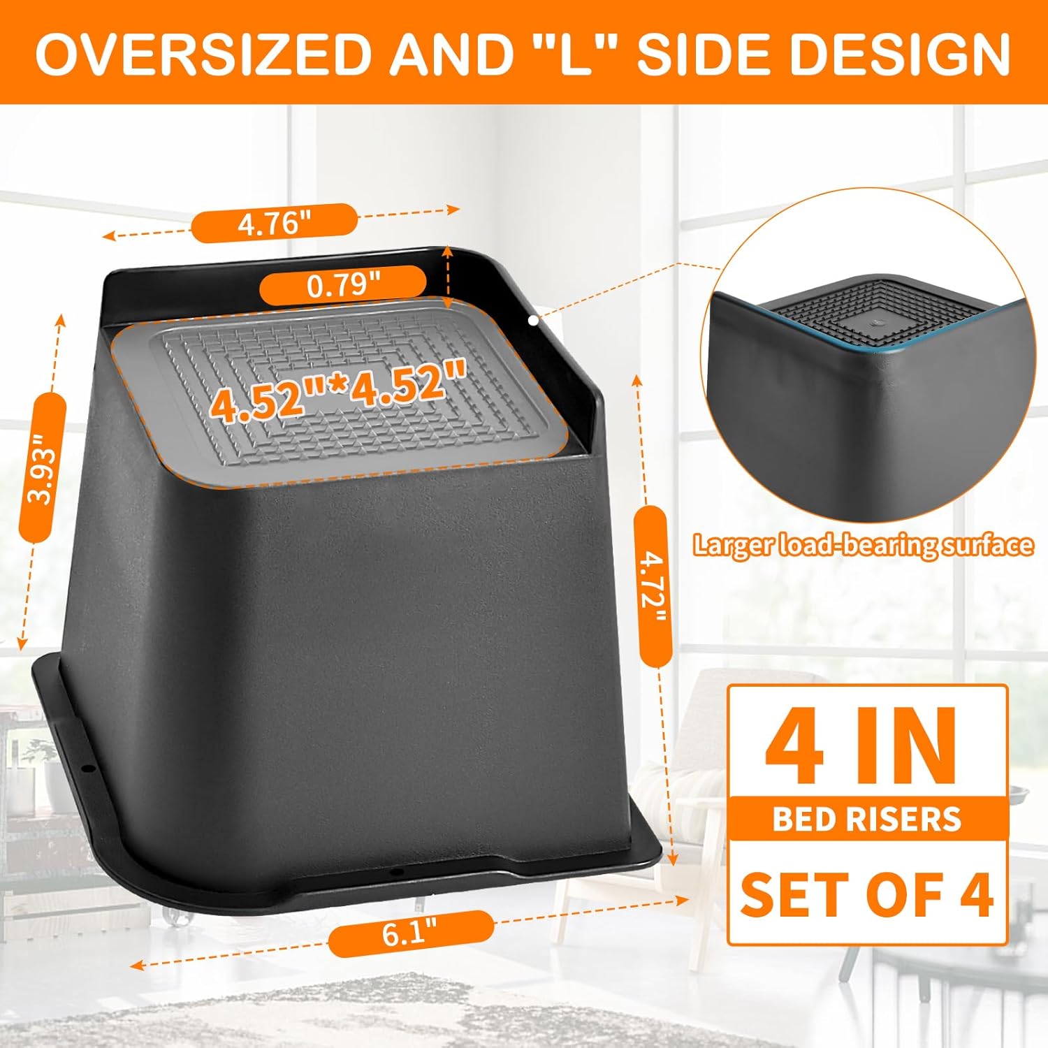 Elevadores de cama resistentes de 4 pulgadas, elevadores de muebles con plástico duradero, elevadores de cama de gran tamaño que soportan hasta