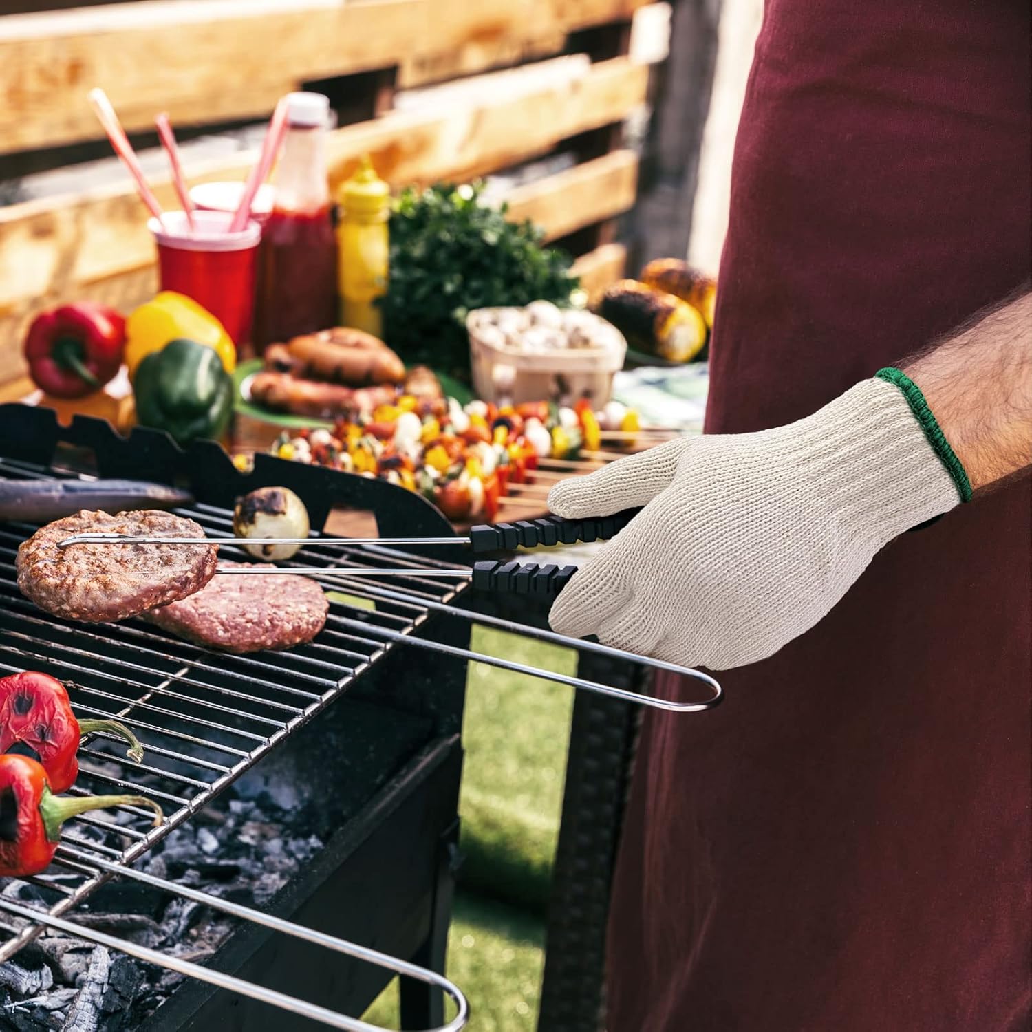 12 pares de guantes de algodón para barbacoas, cocinar, asar a la parrilla, manipulación de alimentos, guantes de trabajo de seguridad para guardar