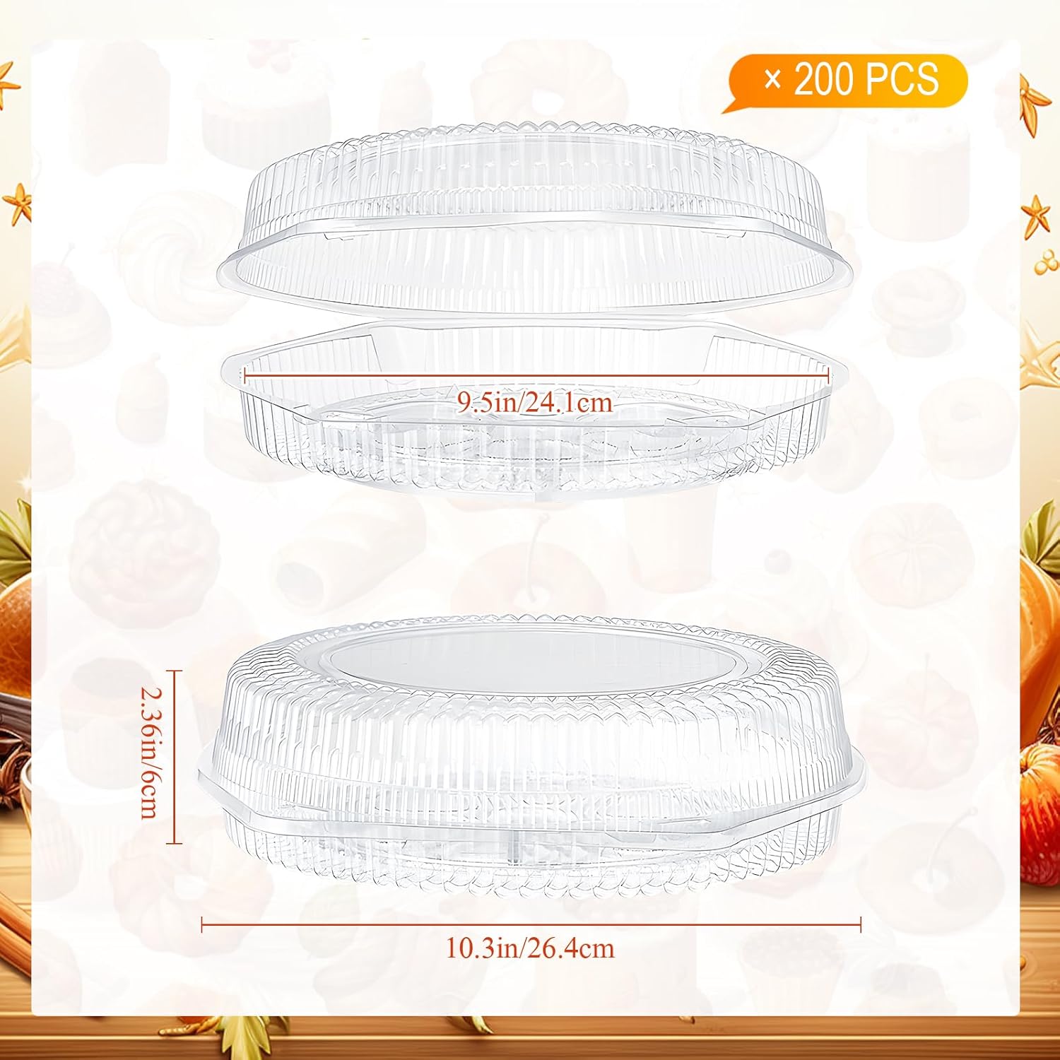 100 recipientes desechables de plástico de 9 pulgadas para tartas con tapas de bloqueo con bisagras, recipientes transparentes para flan con tapas,