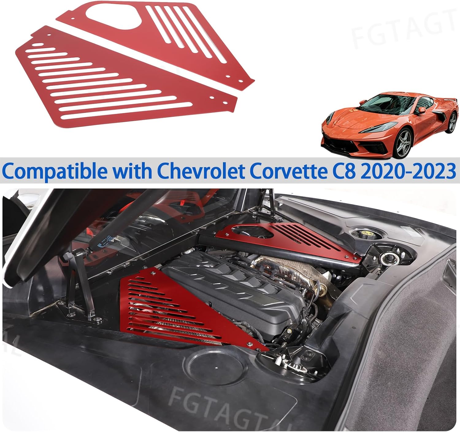 Cubierta de panel de bahía de motor compatible con Chevrolet Corvette C8 Stingray 2020-2024, compartimento de aluminio para motor izquierdo derecho