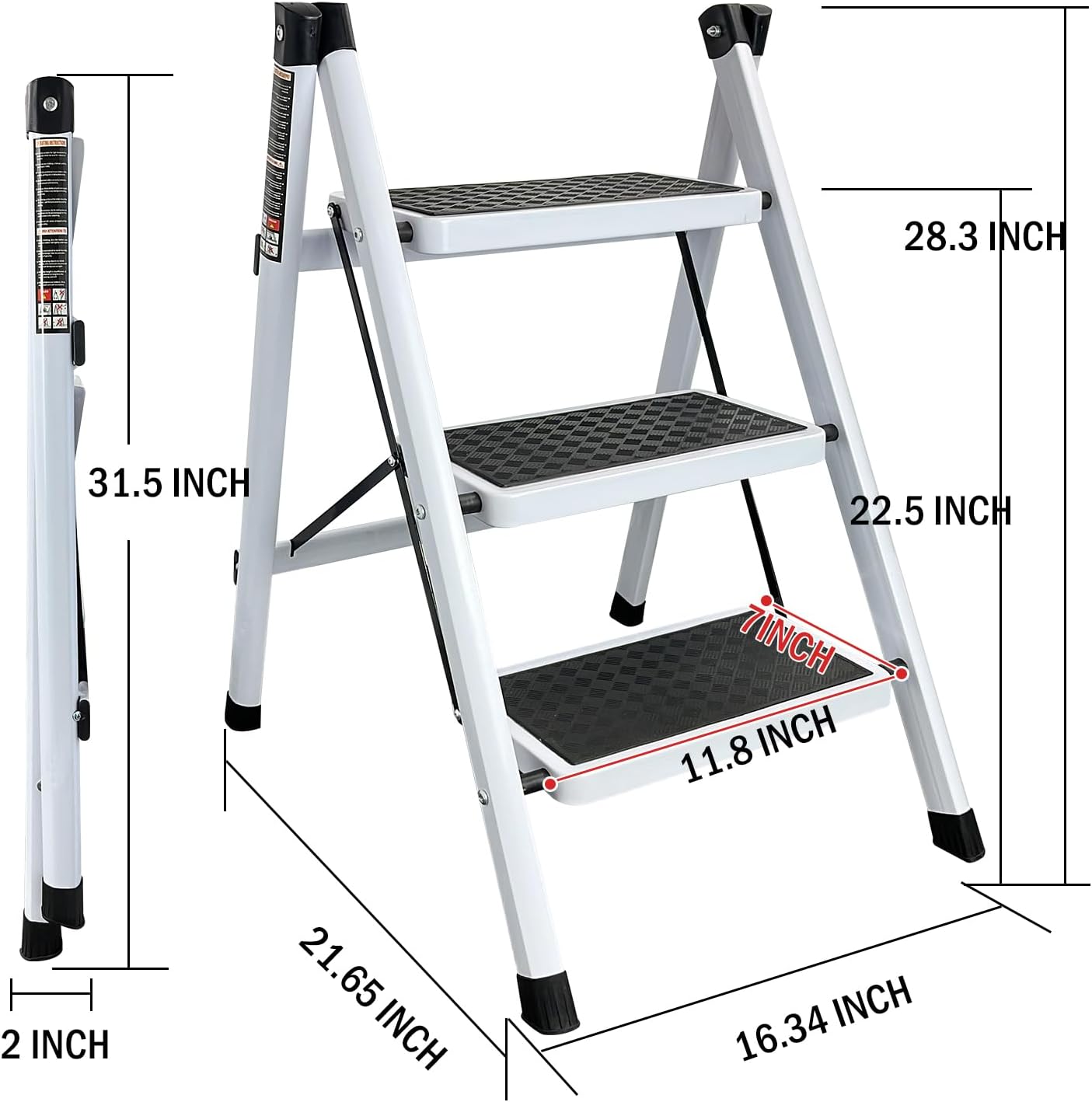 Escalera plegable con pedal antideslizante ancho, escaleras portátiles de acero resistente, ligero para cocina, hogar y oficina (3 escalones)
