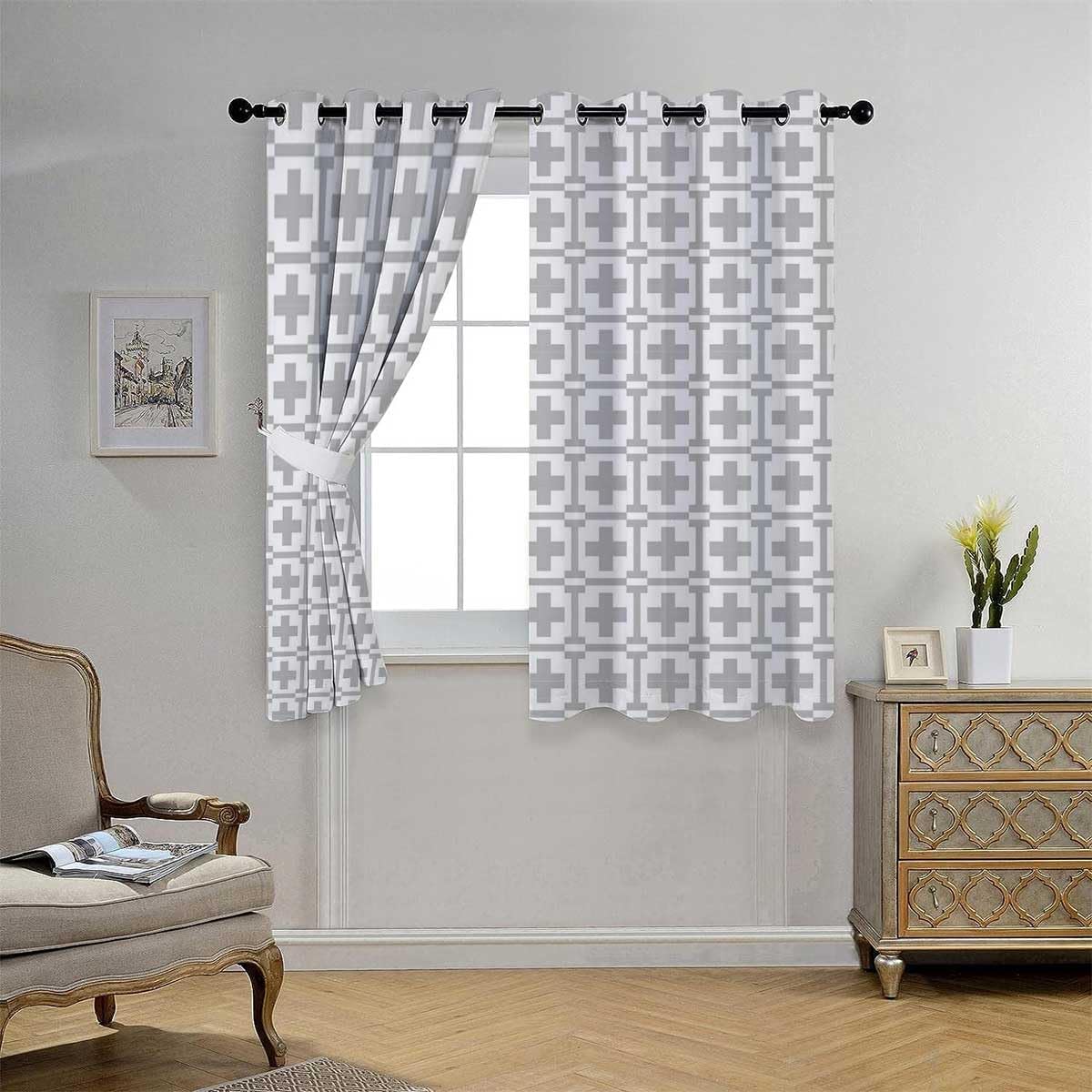 YANFENQI Living Room Curtains for Windows Light Color Geometry Lattice Line Modern Accordion Room Divider Cortinas para Separar Cuartos 63Inch Width
