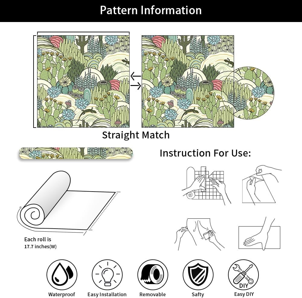Papel tapiz con diseño de cactus verdes, animales del bosque, fácil de despegar, con diseño de lagarto, autoadhesivo, extraíble, para armario de
