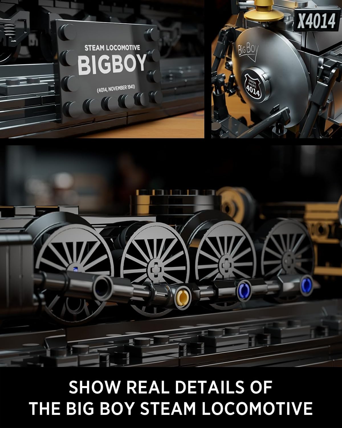 Nifeliz Locomotora Big Boy, juego de bloques de construcción de locomotora de vapor articulada, kit de exhibición de tren de vapor legendario para