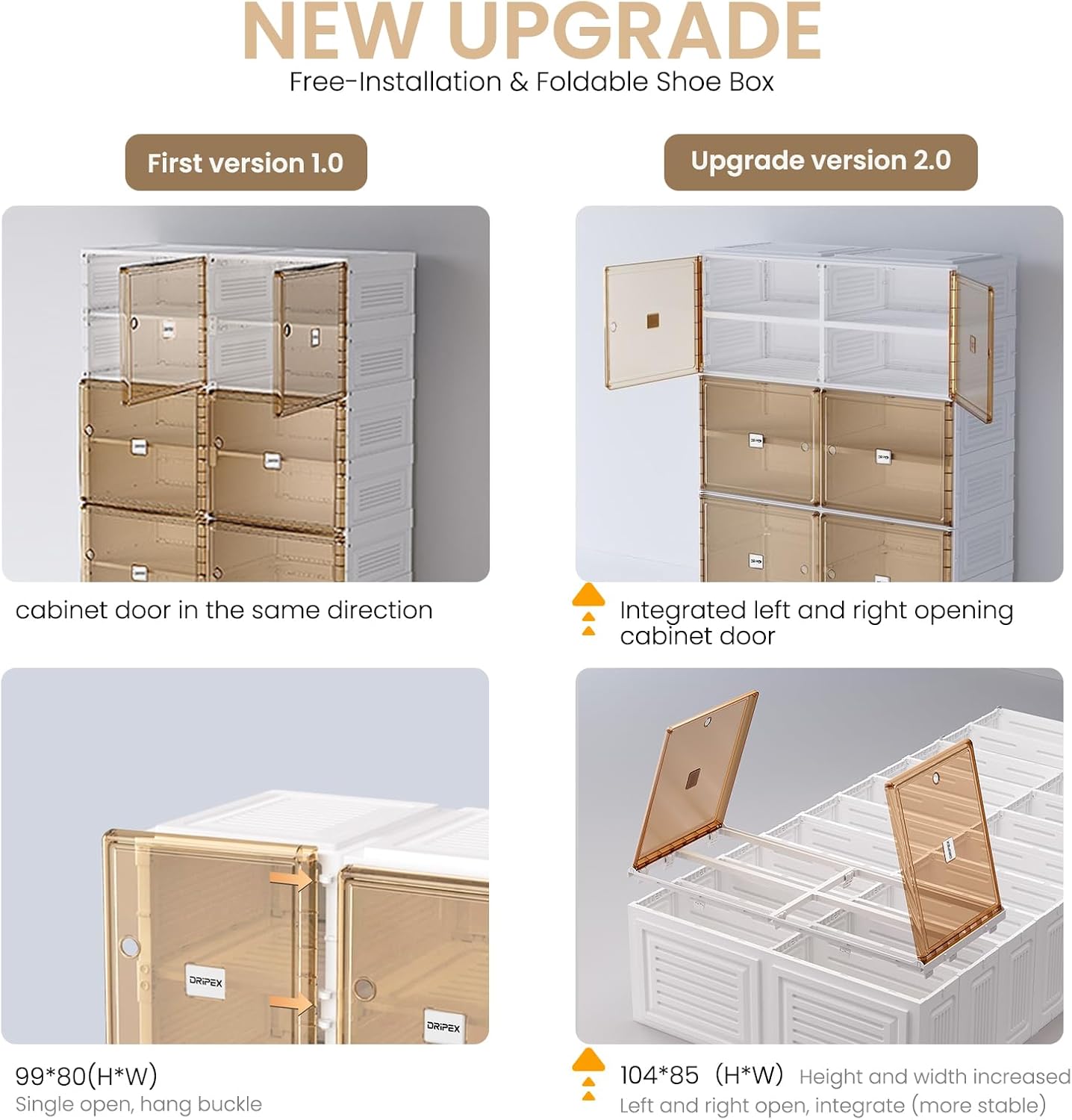 Dripex Armario de almacenamiento de zapatos de 5 niveles para 20 pares – Caja de zapatos plegable con puertas – Estante de almacenamiento de zapatos