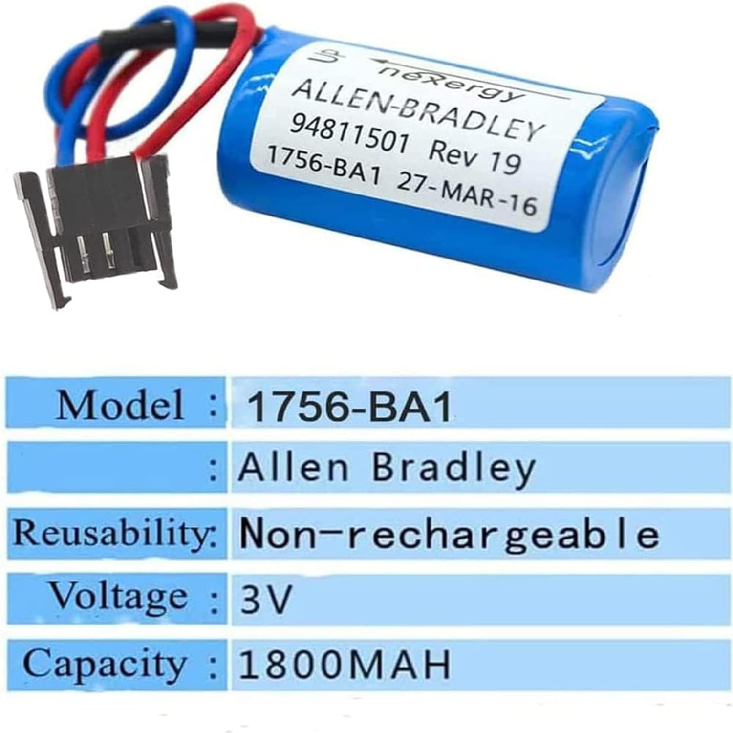 WELLVEUS100 Pack1756-BA1 3.0V 1200mAh Battery for Allen Bradley 1756-BA1 for Allen Bradley Replacemen Battery