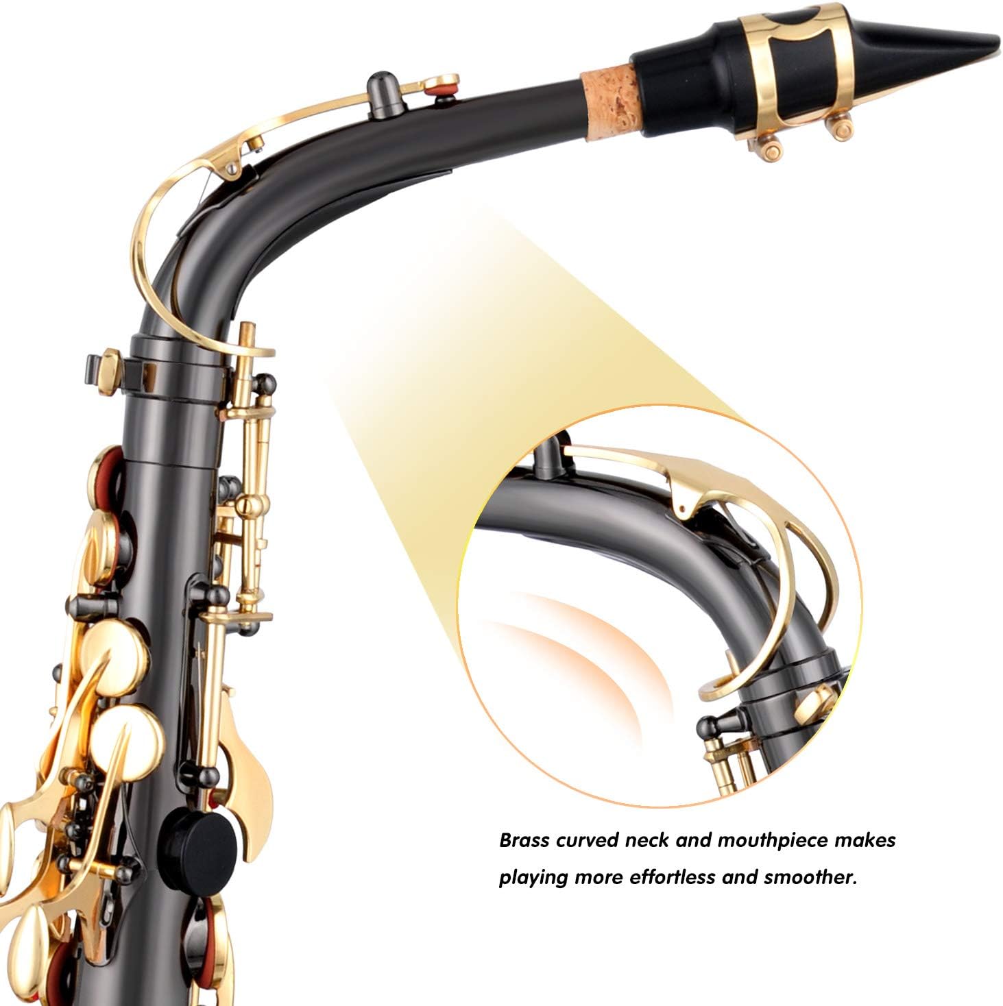 EASTROCK Kit completo de saxofón alto de níquel negrodorado para estudiantes principiantes con estuche de transporte, boquilla, almohadillas de