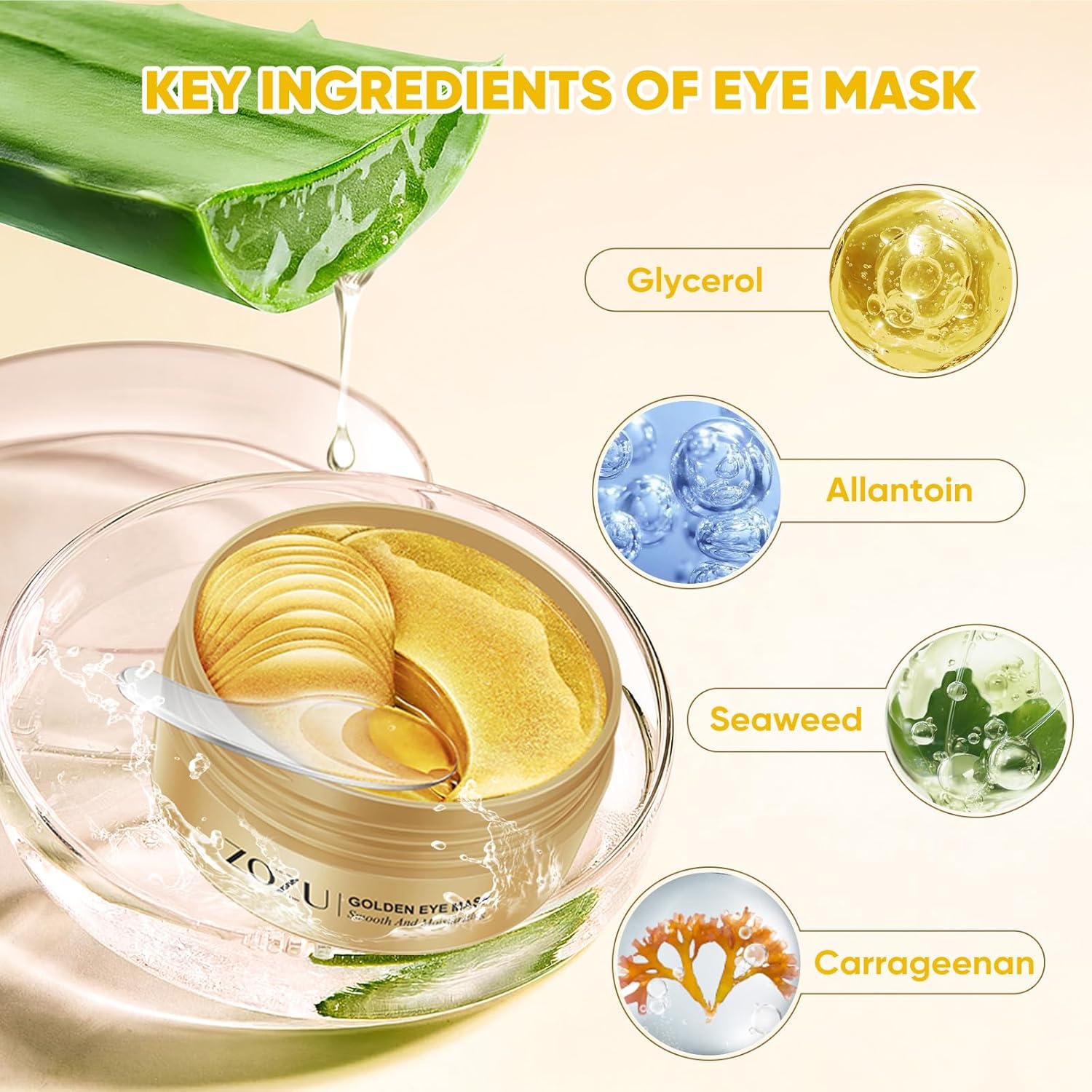 Aero Zen Máscaras de tratamiento de ojos de oro de 24 quilates, 120 unidades, máscara de ojos de oro puro antienvejecimiento colágeno ácido