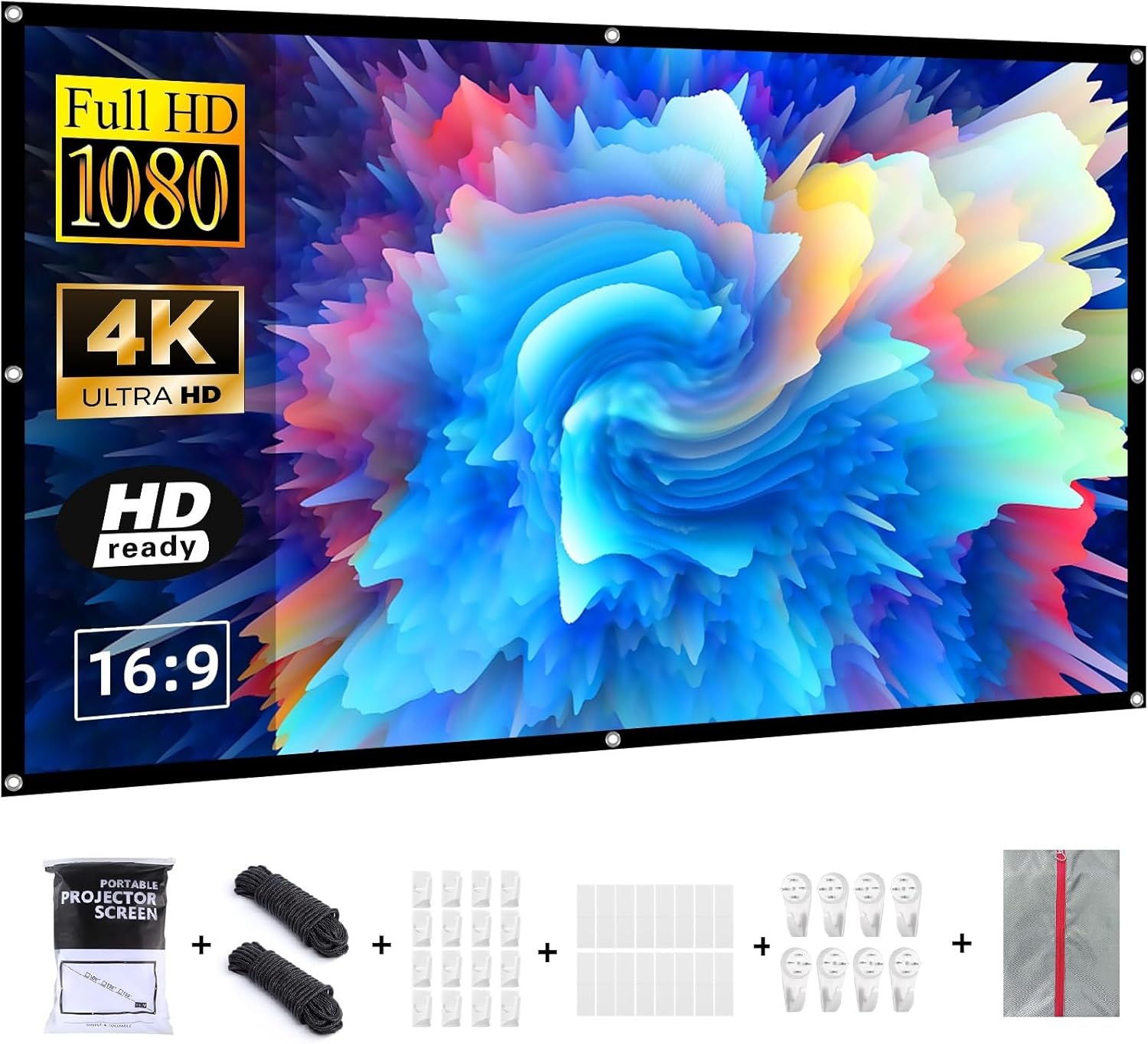 VERCORKIN Pantalla de proyección de 84 pulgadas, pantallas de proyector para exteriores, pantalla de película portátil 169, pantalla de proyección