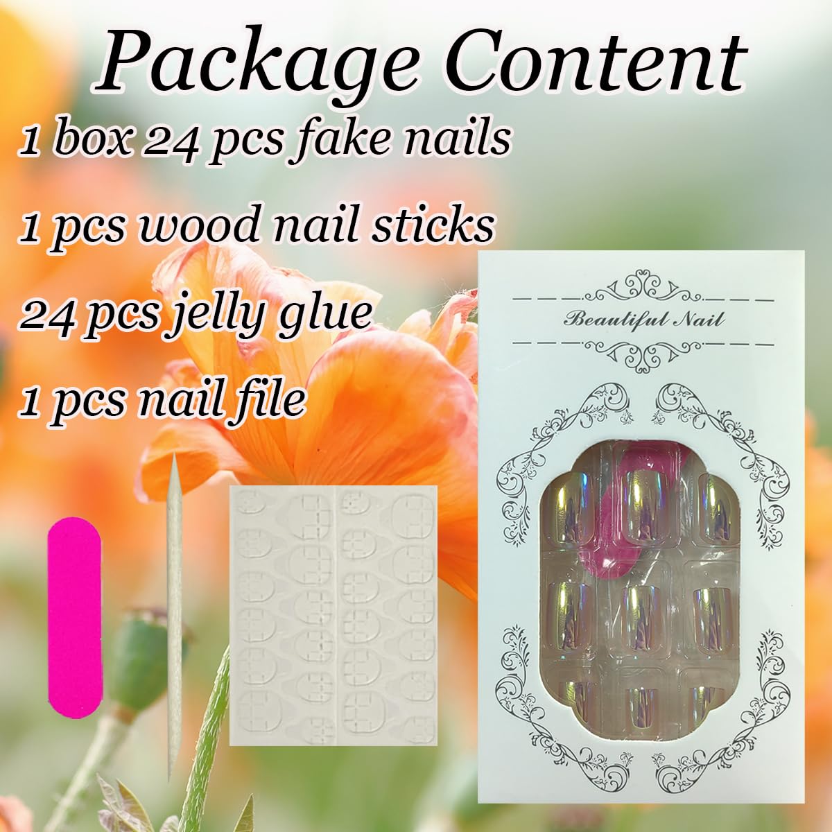 24 uñas postizas cortas a presión, cuadradas, espejo rosa, cobertura completa, proceso de chapado en uñas, diseño brillante, uñas adhesivas rosadas,