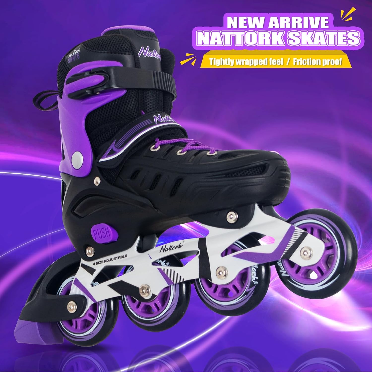 Nattork Patines en línea para niños y niñas, hombres y mujeres, 4 tamaños ajustables, patines de ruedas para principiantes para niños y adultos