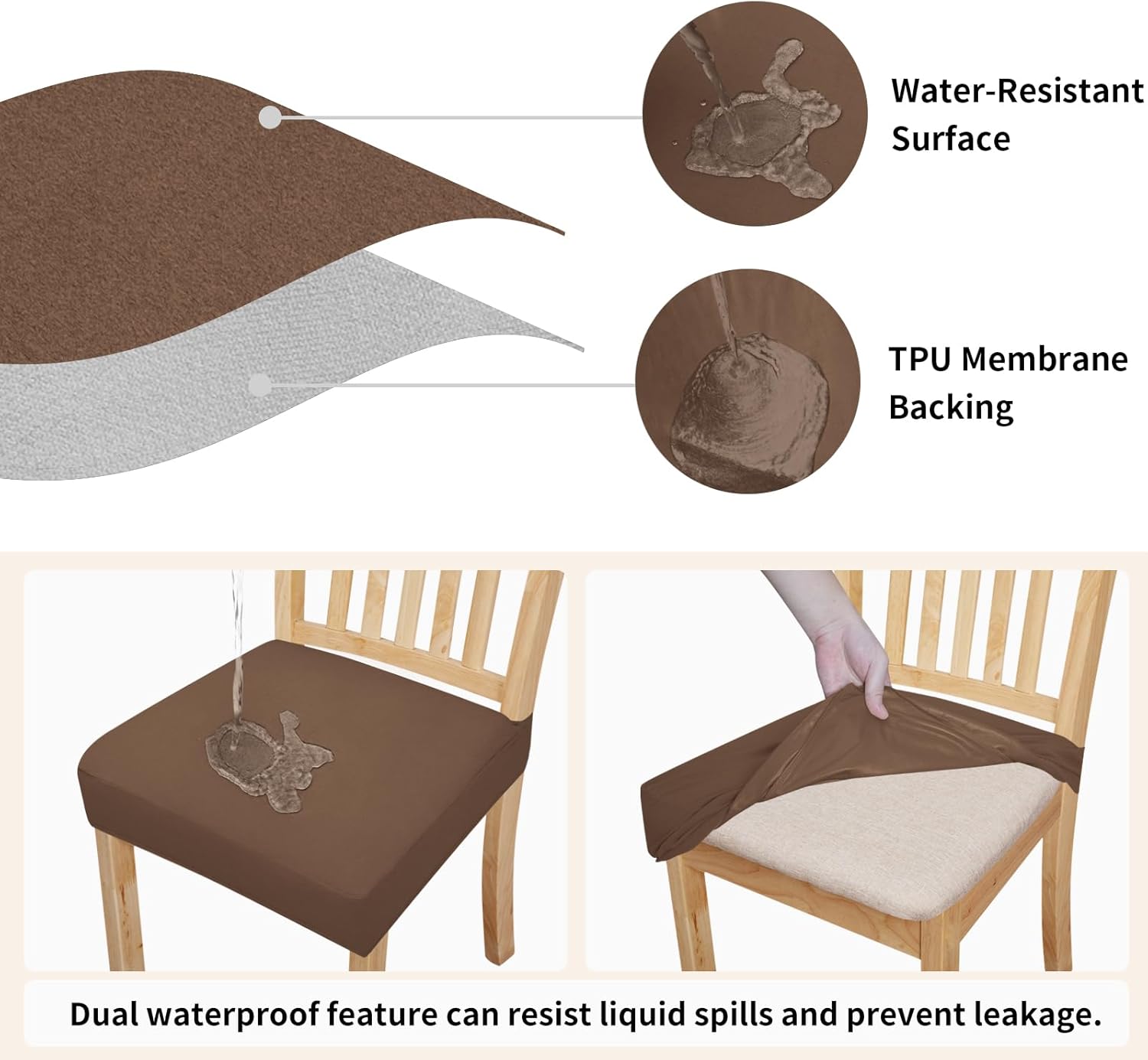 Easy-Going Juego de 2 fundas de asiento 100% impermeables para sillas de comedor, fundas de asiento elásticas protectoras extraíbles y lavables,