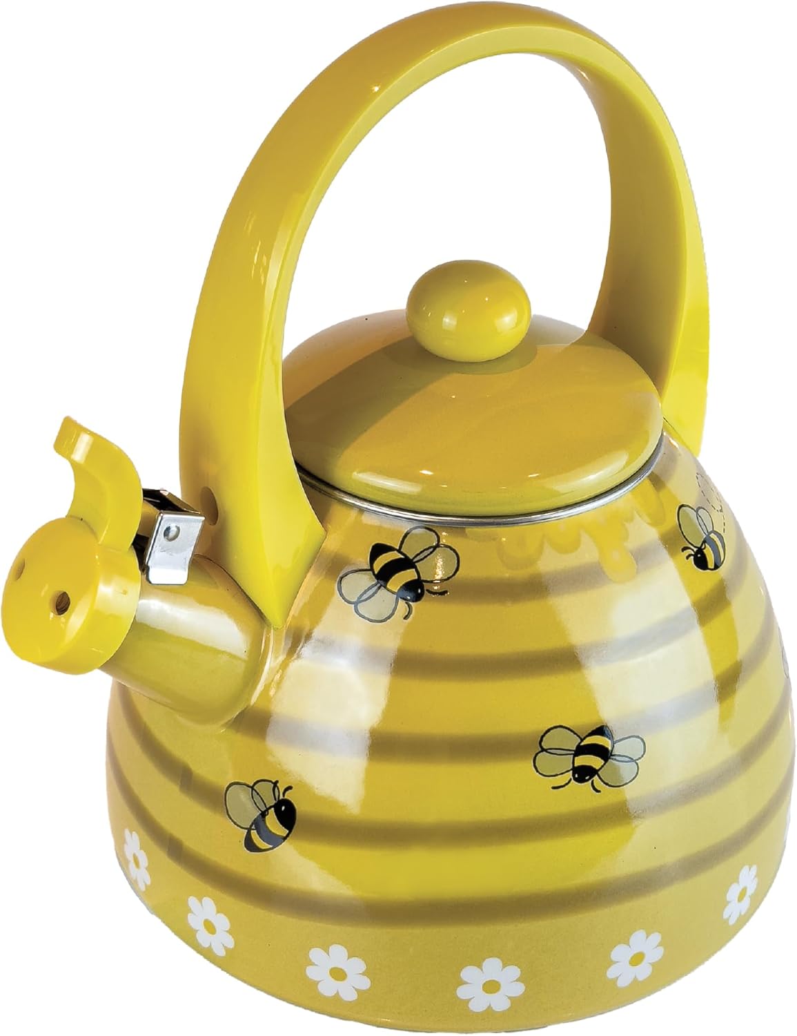 Trenton Gifts Bee Hive Design – Hervidor de té esmaltado, tetera silbante, accesorios de cocina lindos, 2.3 cuartos de galón