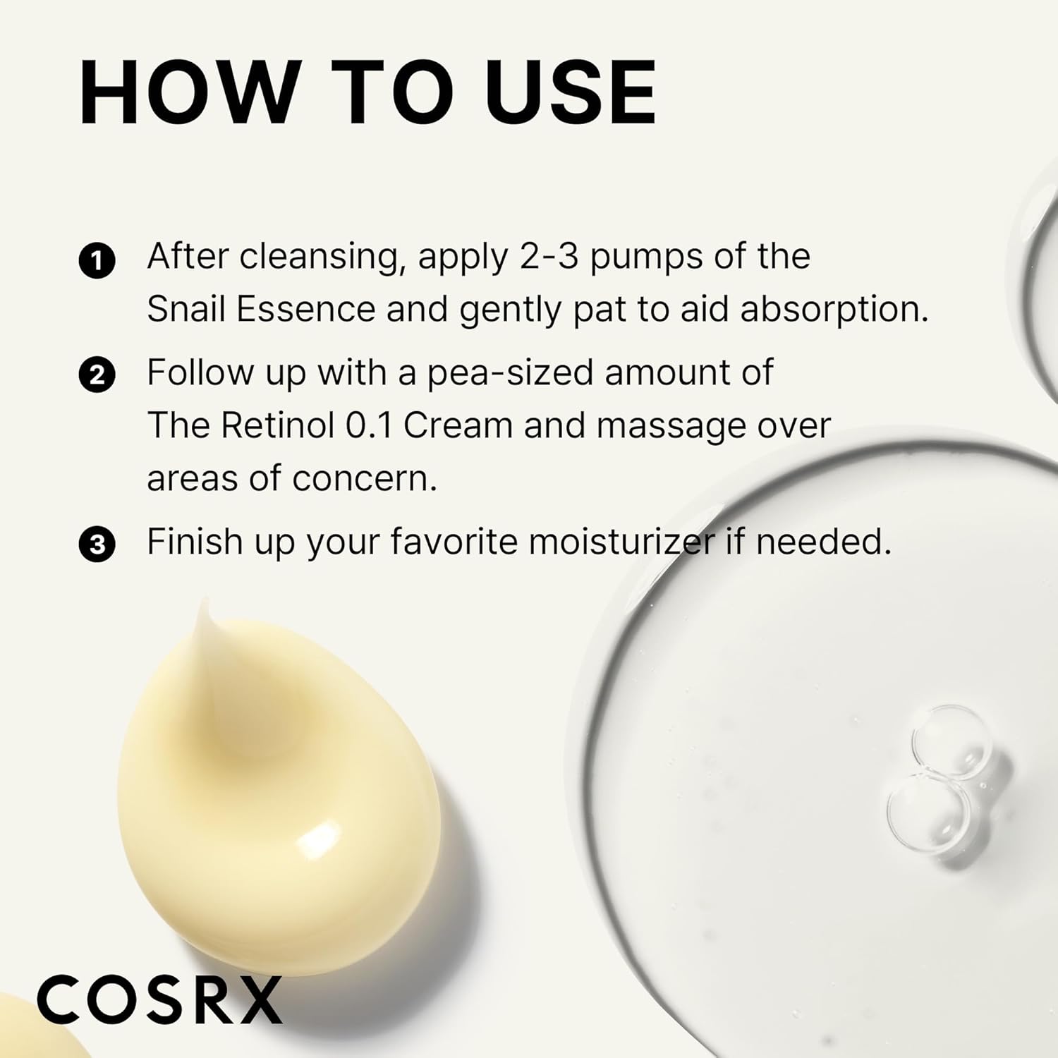 COSRX Juego de iniciación de Glass Skin para principiantes, Advanced Snail 96 Mucin Power Essence (3.38 onzas líquidas x 2) y Retinol 0.1 Cream Mini