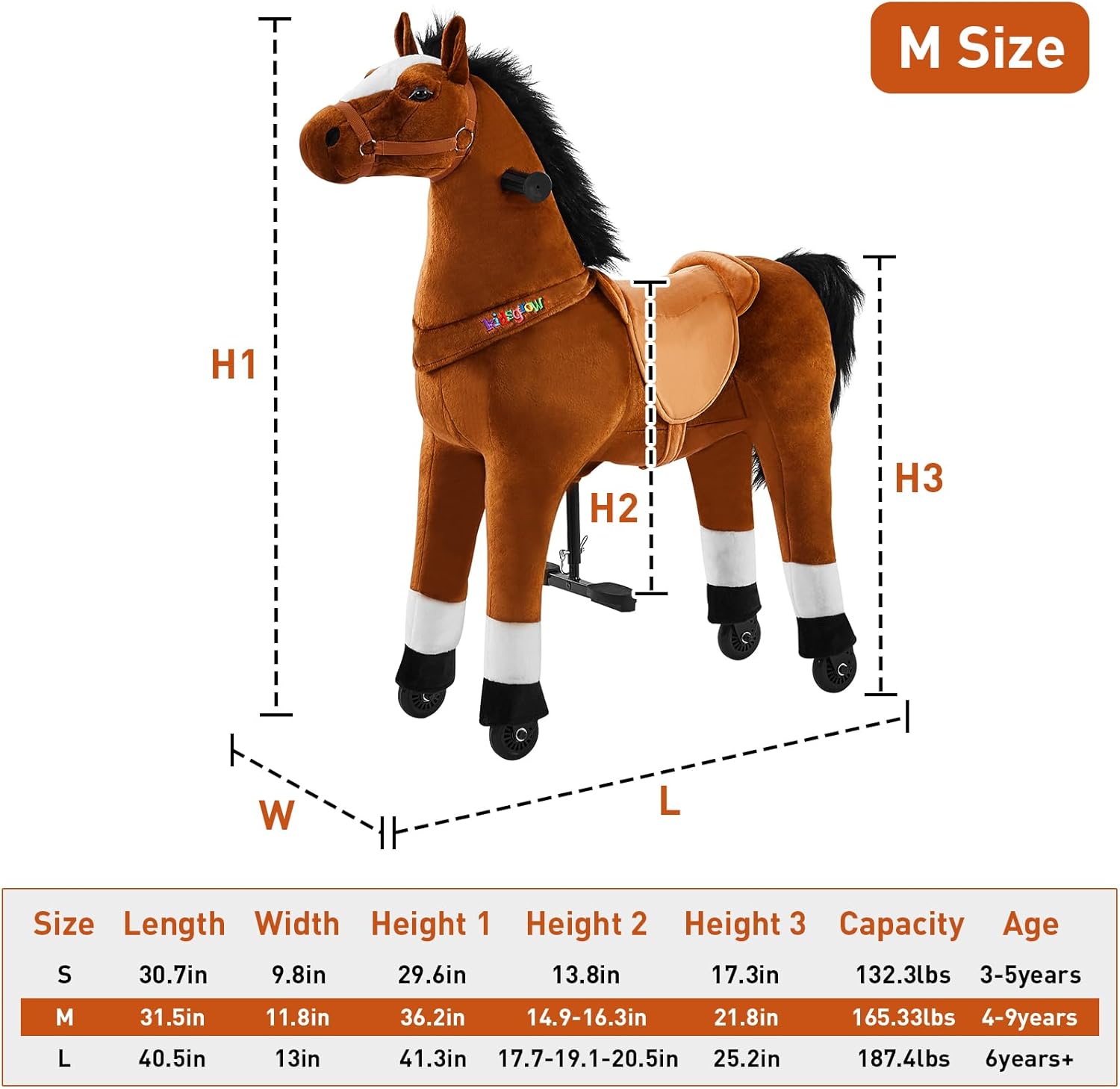 Juguete de caballo para niños que montan a caballo, poni, ciclo, mecánico, acción de caminar, animal de peluche para 4 a 9 años, sin batería ni