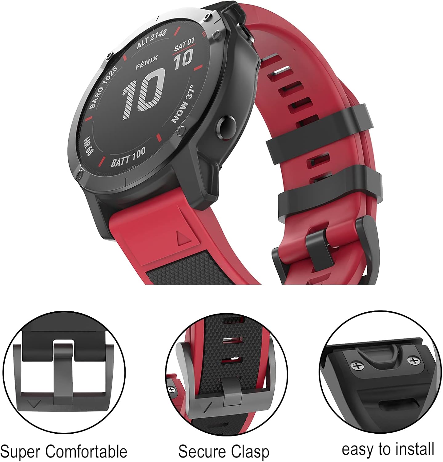 OVERSTEP Compatible con Fenix 5X Band, correa deportiva de 0.066 pulgadas (1.024 in), correa de silicona de repuesto para Garmin Fenix 5X PlusFenix