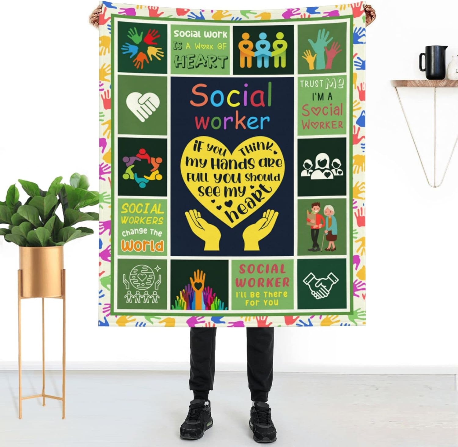 Manta de trabajador social, regalos para mujeres y hombres, manta de franela de felpa suave y cálida para sofá, cama, oficina, 50 x 60 pulgadas