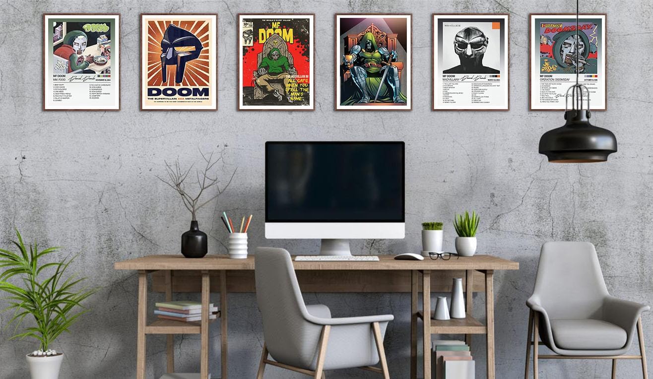 Zsdklres MF Doom – Póster de música firmado limitado para portada de álbum, pósteres estéticos en lienzo para pared, juego de 6 para niñas y niños,