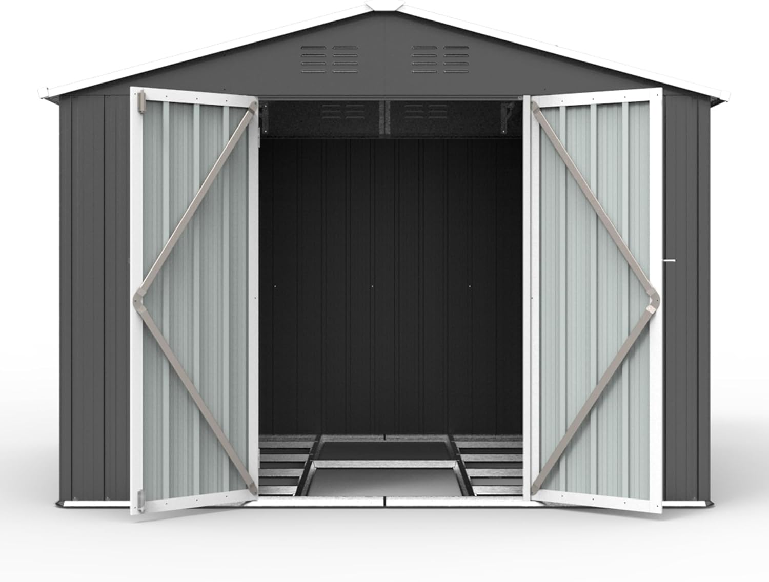 Cobertizo de almacenamiento para exteriores de 8 x 6 pies, cobertizo de metal para exteriores con puertas y rejillas de ventilación, cobertizo de