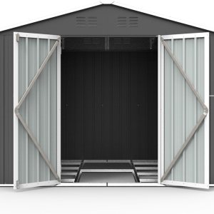 Cobertizo de almacenamiento para exteriores de 8 x 6 pies, cobertizo de metal para exteriores con puertas y rejillas de ventilación, cobertizo de Cobertizo de almacenamiento para exteriores de 8 x 6 pies, cobertizo de metal para exteriores con puertas y rejillas de ventilación, cobertizo de