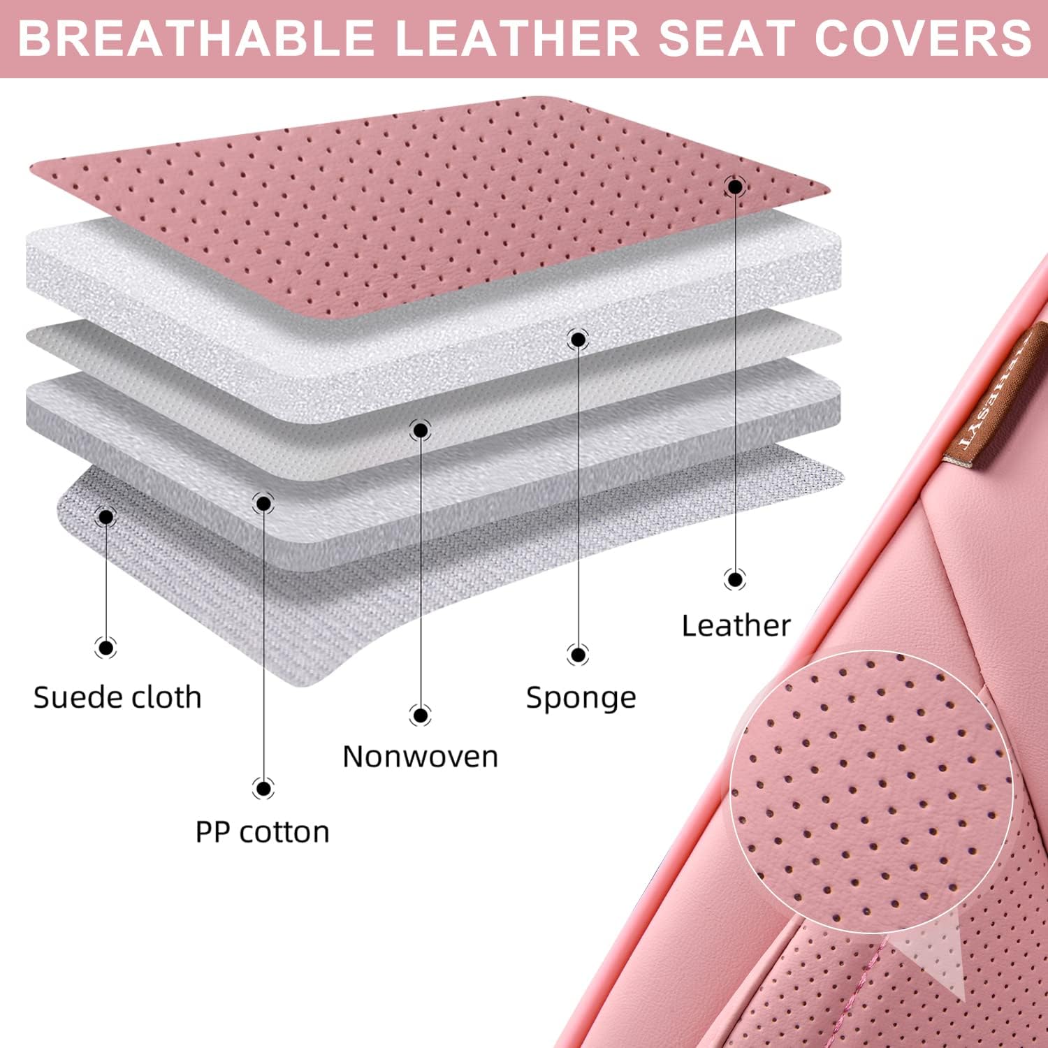 Fundas de asiento delantero de coche color rosa con reposacabezas, cuero transpirable, 1 par de ajuste universal para sedanes, SUV, camiones