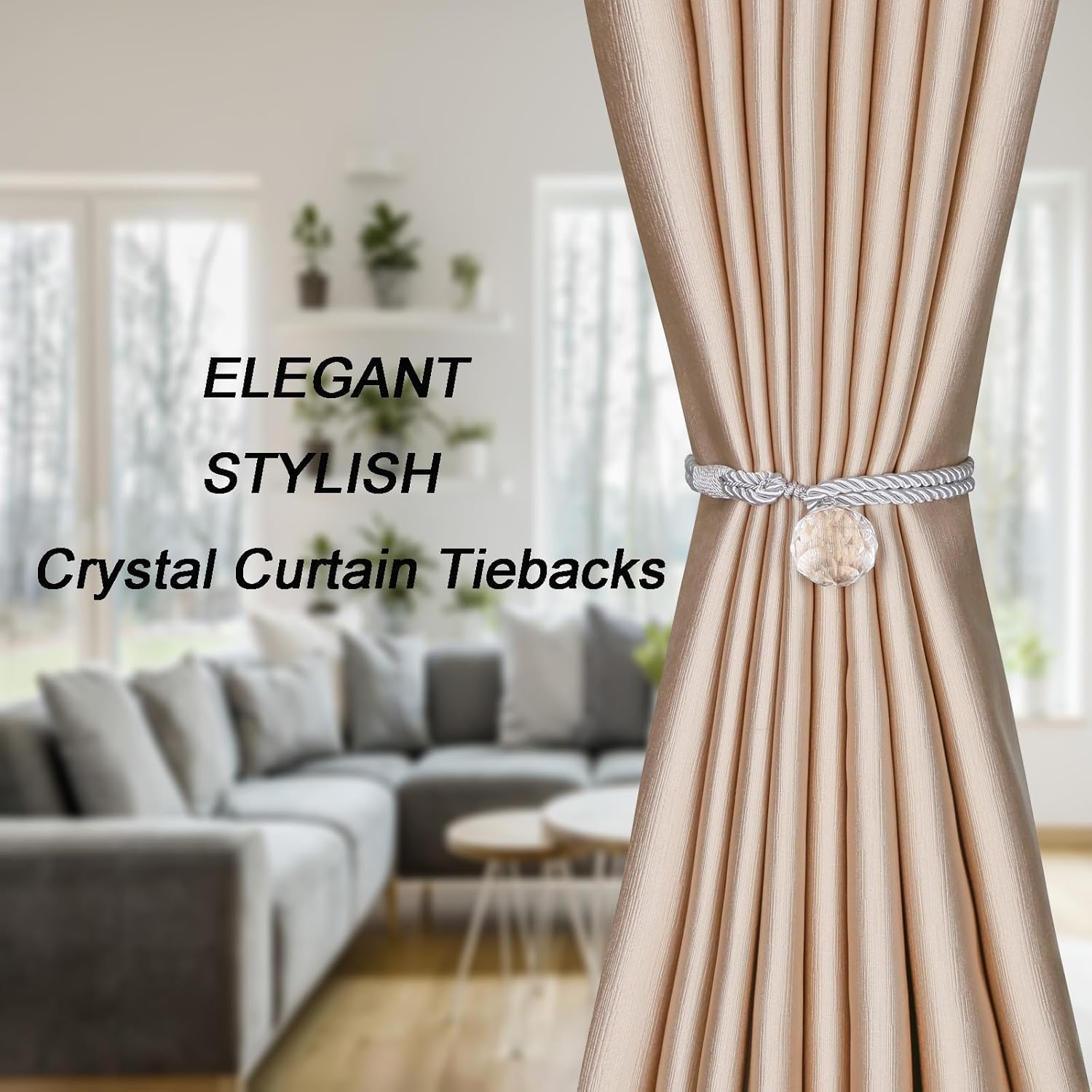 BEL AVENIR Paquete de 2 alzapaños de cortina de cristal, de lujo, hechos a mano, elegantes, para decoración del hogar y la oficina, cortinas
