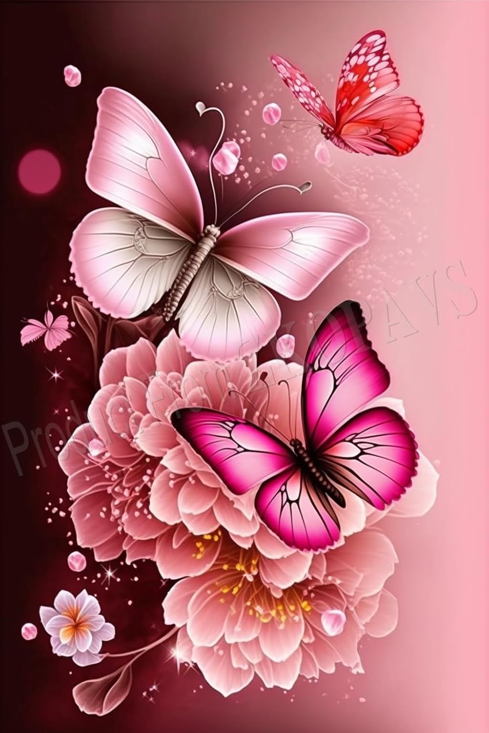ZKOPAVS Kit de pintura de diamante por números, mariposas rosadas y flores para adultos y niños, pinturas bordadas para decoración de pared del