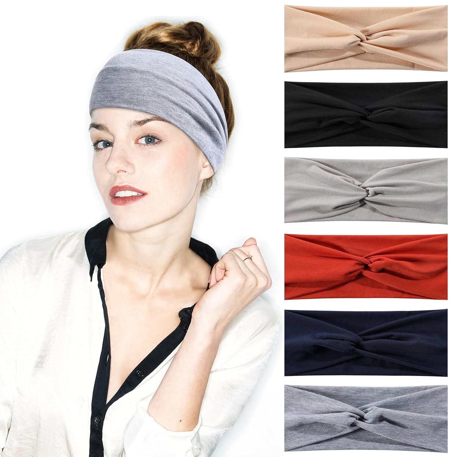 Achiou Diadema anudada para mujer, diadema ancha para mujer, antideslizante, a la moda, bohemias, bandas para el cabello para niñas, turbante
