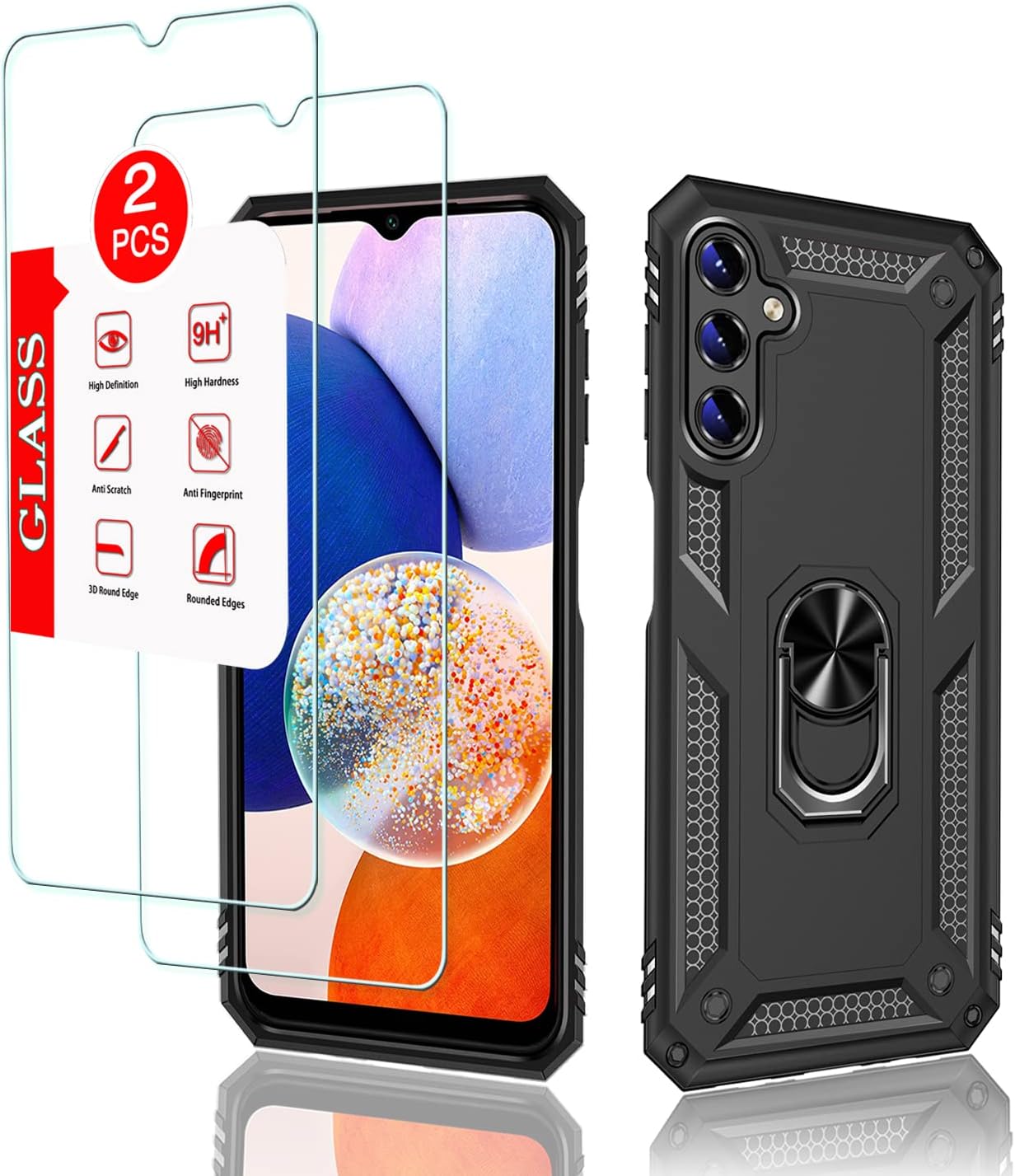 Anvzle Funda para Samsung Galaxy A14 5G  A14 4G con protector de pantalla, funda para Galaxy A14 de doble capa protectora resistente para teléfono