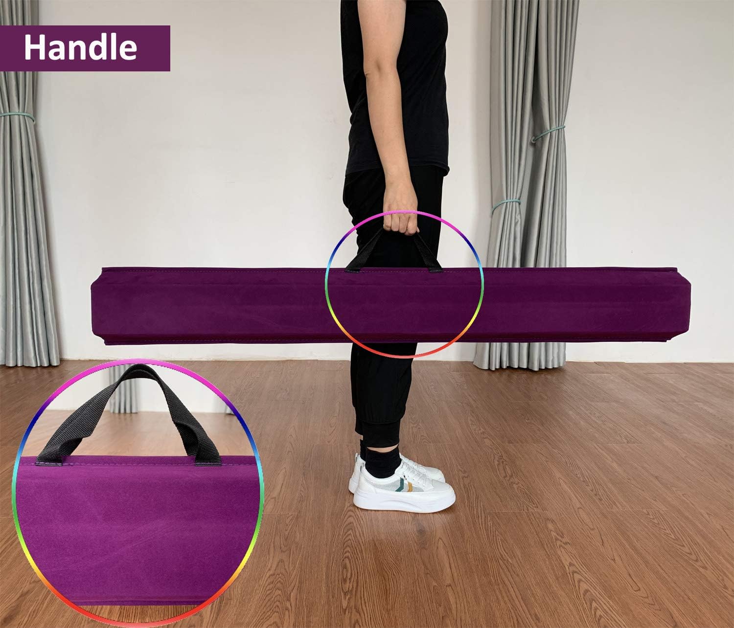 Viga de equilibrio plegable de 8 pies  9 pies para gimnasia, extra firme, cubierta de gamuza, parte inferior antideslizante con bolsa de transporte