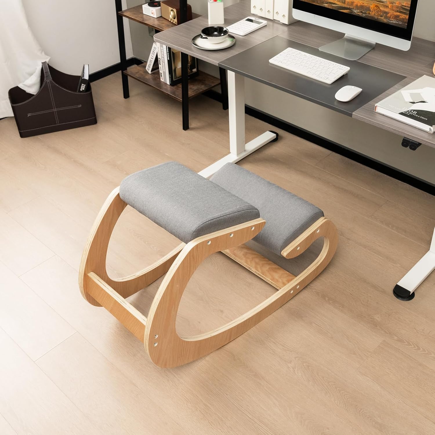Giantex Silla ergonómica arrodillada, silla de postura para escritorio con cojín, marco de madera maciza, carga máxima de 330 libras, cómoda silla
