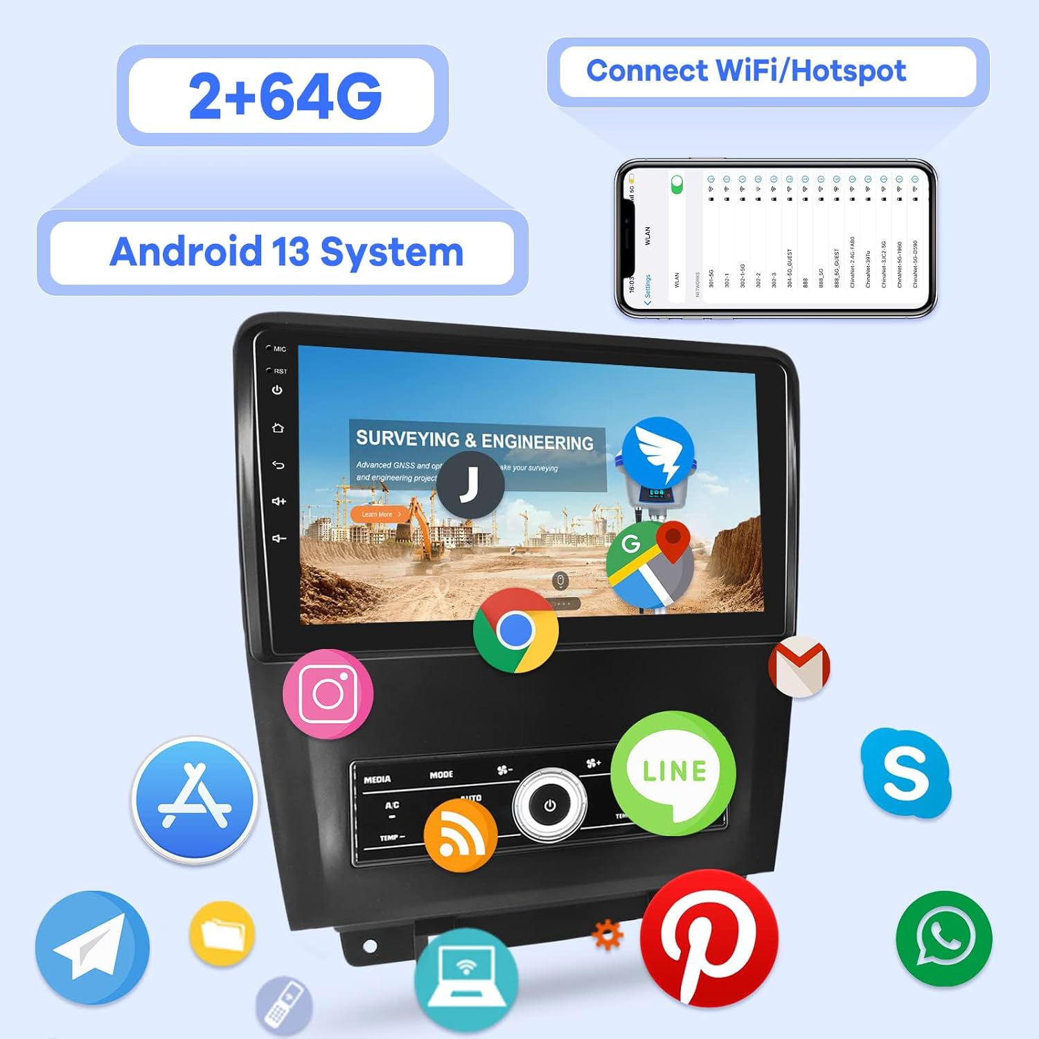 2G+64G Radio de coche para Ford Mustang 2010-2014, 10.1 pulgadas Android 13 pantalla táctil estéreo del coche, Apple CarplayAndroid Auto1080PHi-Fi