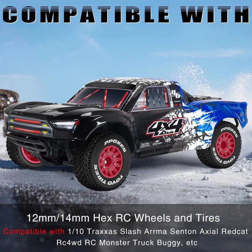 GLOBACT Ruedas y neumáticos hexagonales RC de 0.472 in0.551 in para camiones RC 110 Slash 2WD 4×4 Arrma Senton Axial Losi Redcat Rc4wd Hex Reemplazo