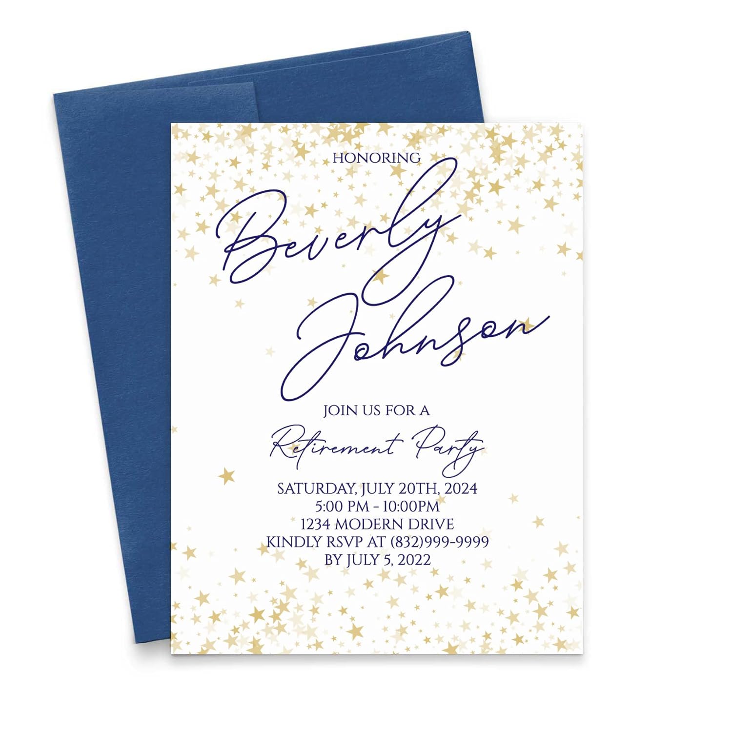 Stars Retirement Party Invitation, Modern Gold Retirement Party Invites, Your choice of Quantity and Envelope Color